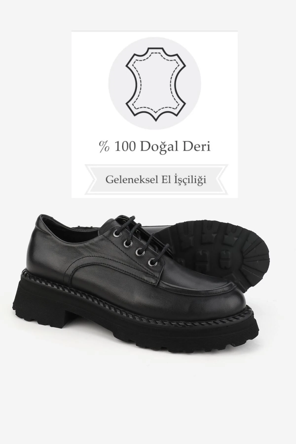 KADIN BEJ HAKİKİ DOĞAL DERİ BAĞCIKLI OXFORD AYAKKABI