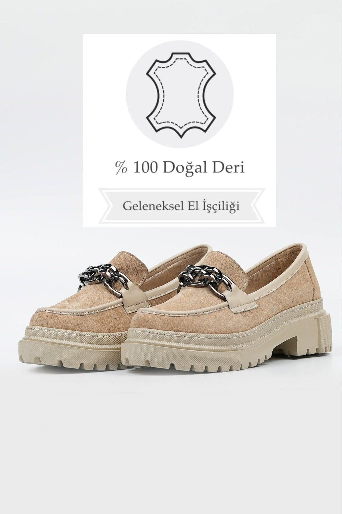 KADIN BEJ SÜET HAKİKİ DOĞAL DERİ 35-41 NUMARA CASUAL LOAFER AYAKKABI