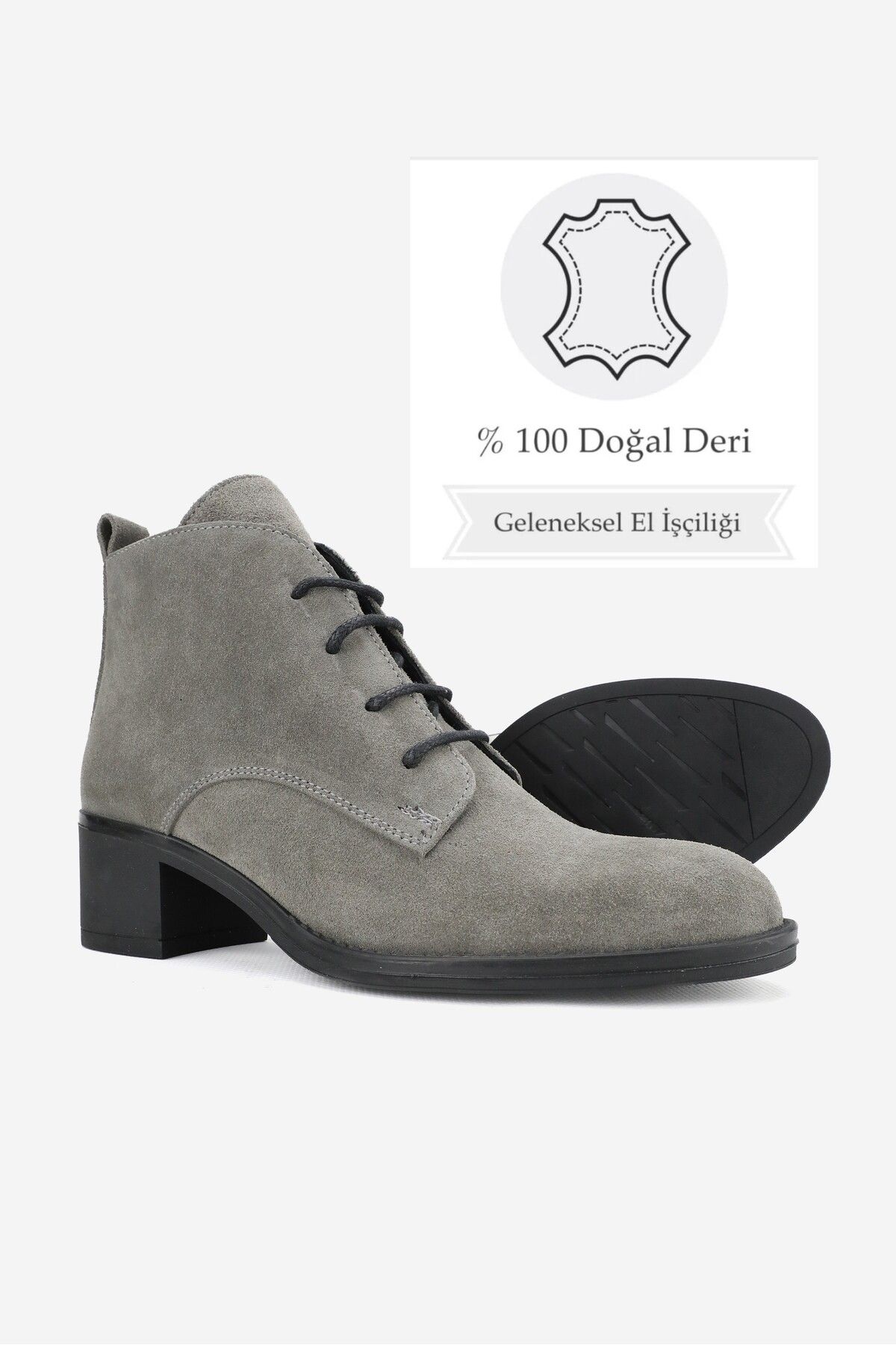 KADIN GRİ SÜET HAKİKİ DERİ 36-41 NUMARA KISA TOPUKLU BAĞCIKLI BOT & BOOTİE