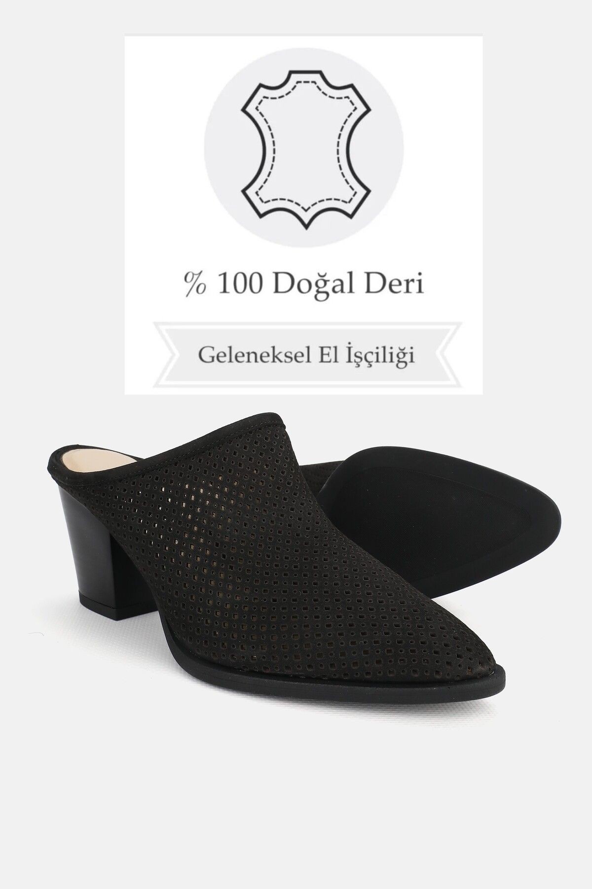 KADIN SİYAH SÜET HAKİKİ DERİ TOPUKLU ÖNÜ KAPALI SABO TERLİK