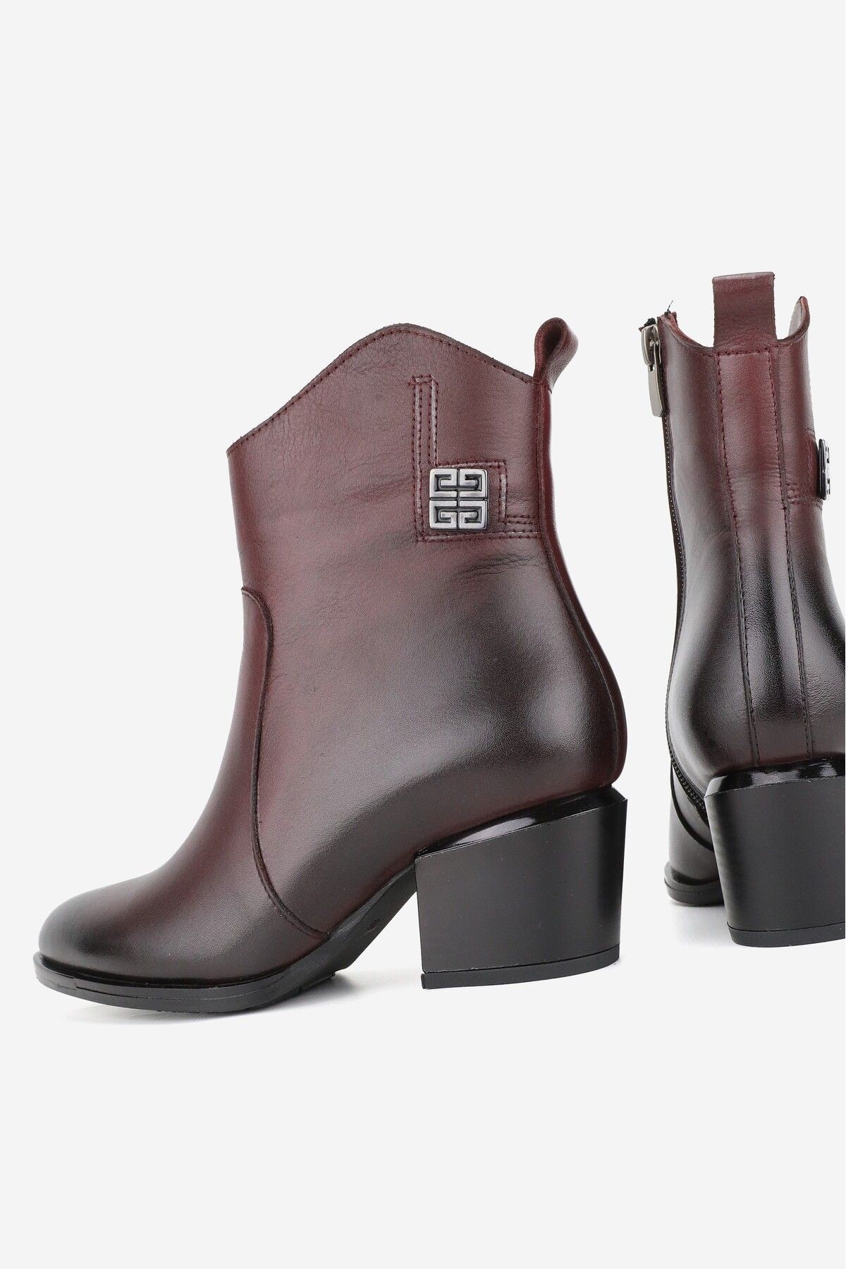 KADIN BORDO HAKİKİ DOĞAL DERİ 36-41 NUMARA KALIN TOPUKLU BOT & BOOTİE