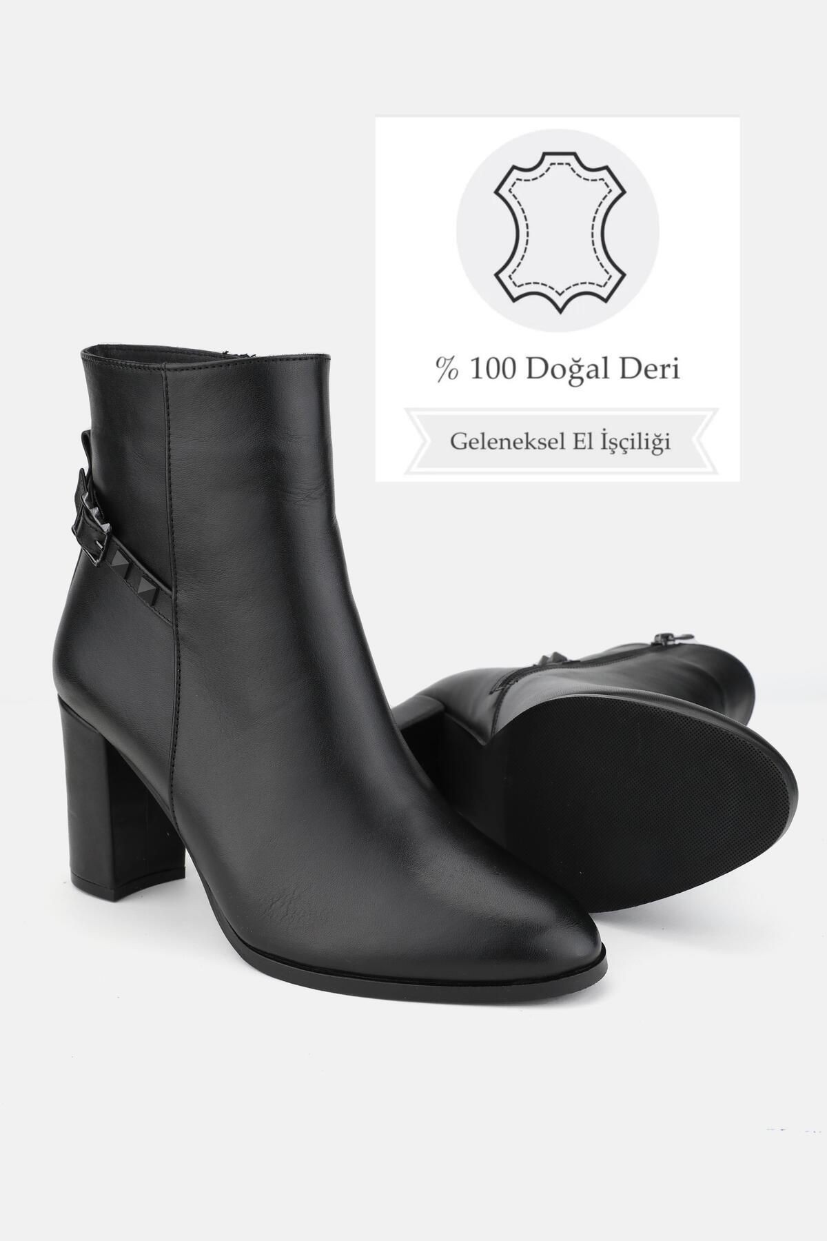 Kadın Bej Hakiki Deri 35-41 Numara Topuklu Bot & Bootie
