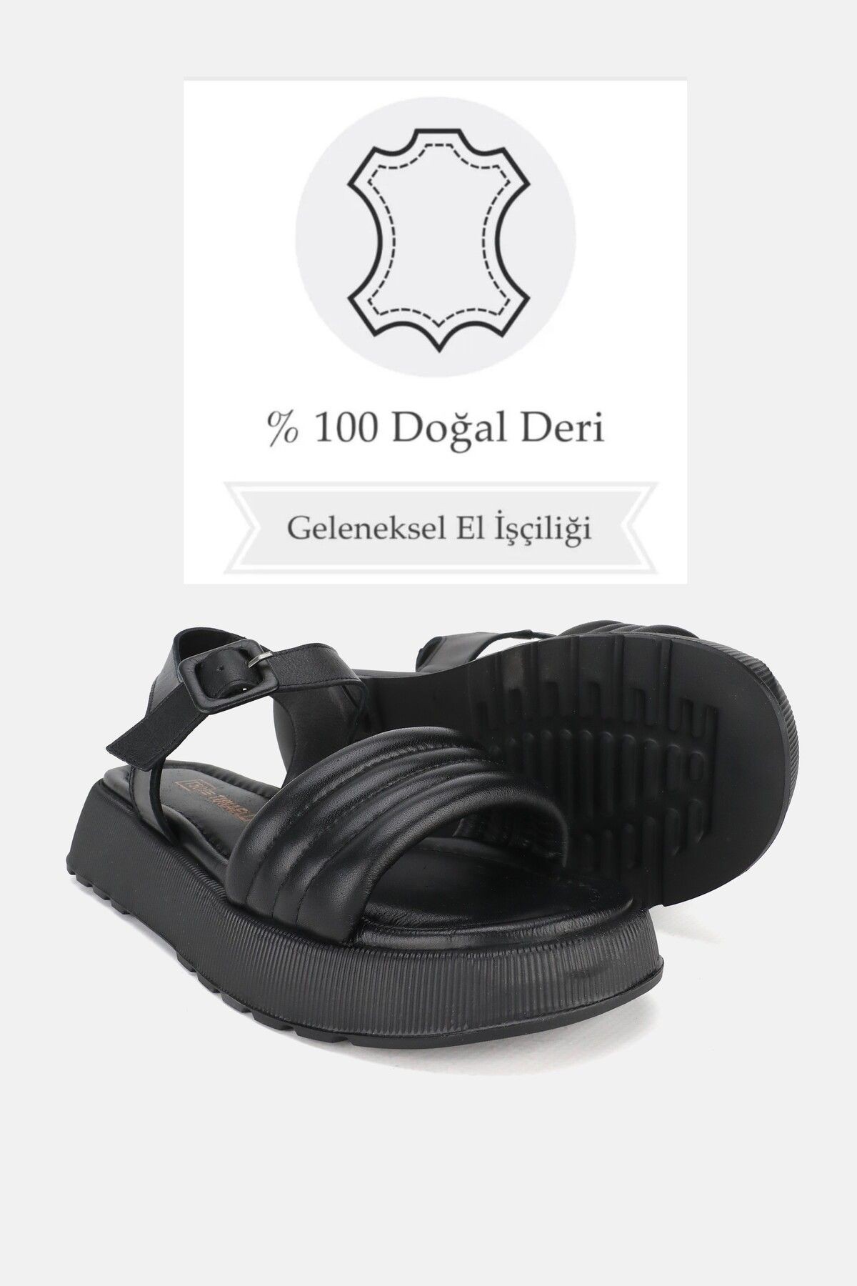 KADIN SİYAH HAKİKİ DOĞAL DERİ KISA TOPUKLU DÜZ SANDALET