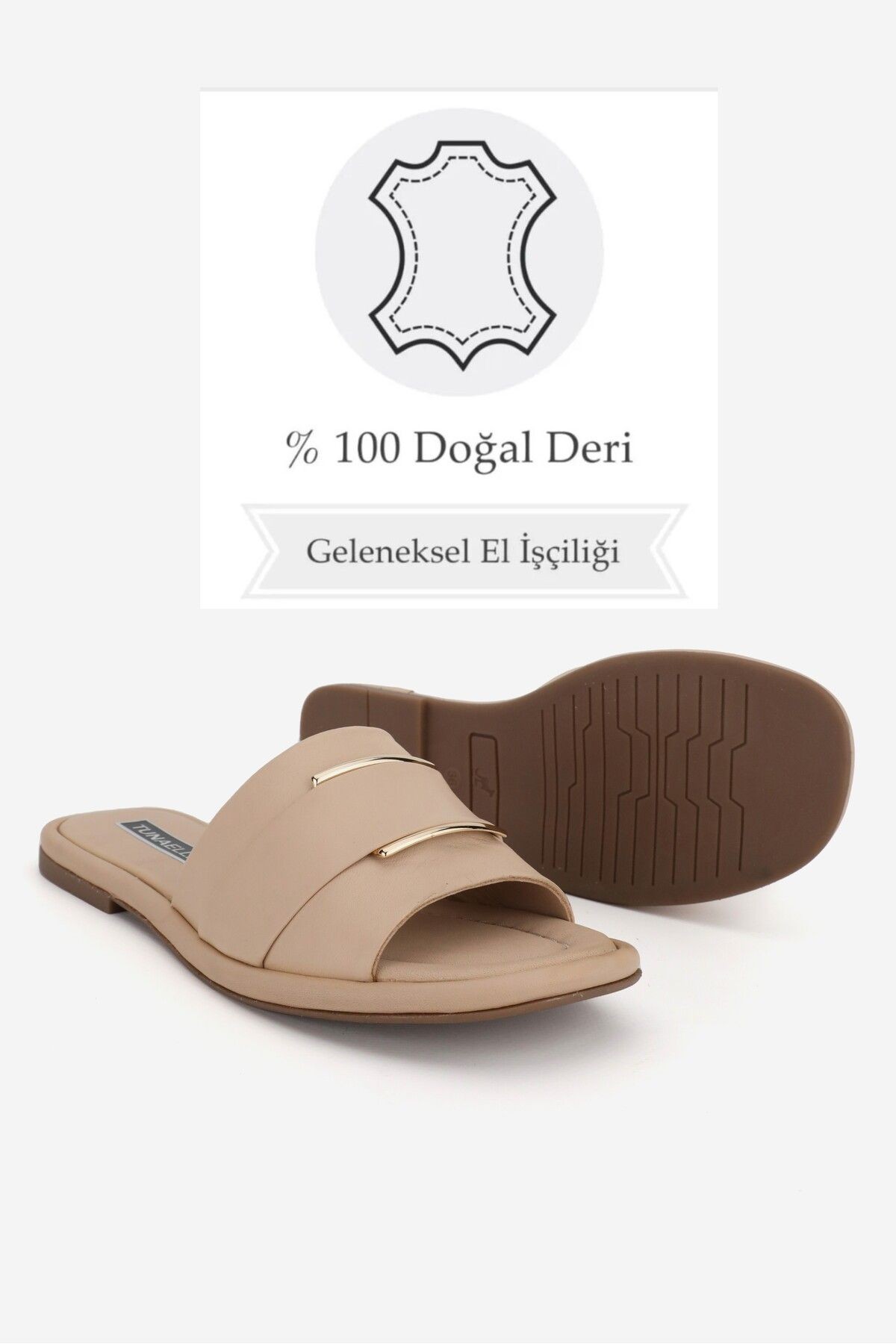 KADIN BEJ HAKİKİ DOĞAL DERİ TOKALI DÜZ TERLİK