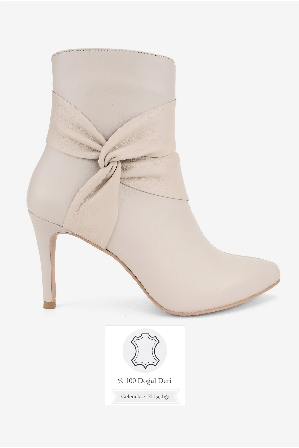KADIN BEJ HAKİKİ DOĞAL DERİ 35-41 NUMARA İNCE TOPUKLU SİVRİ BURUNLU BOT & BOOTİE