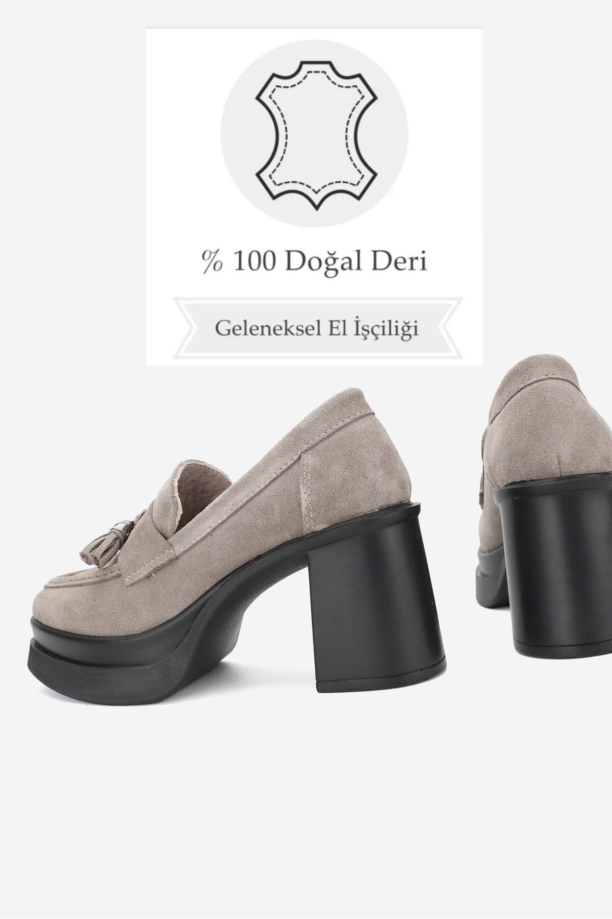 KADIN TABA SÜET HAKİKİ DERİ YÜKSEK TOPUKLU PLATFORMLU LOAFER AYAKKABI