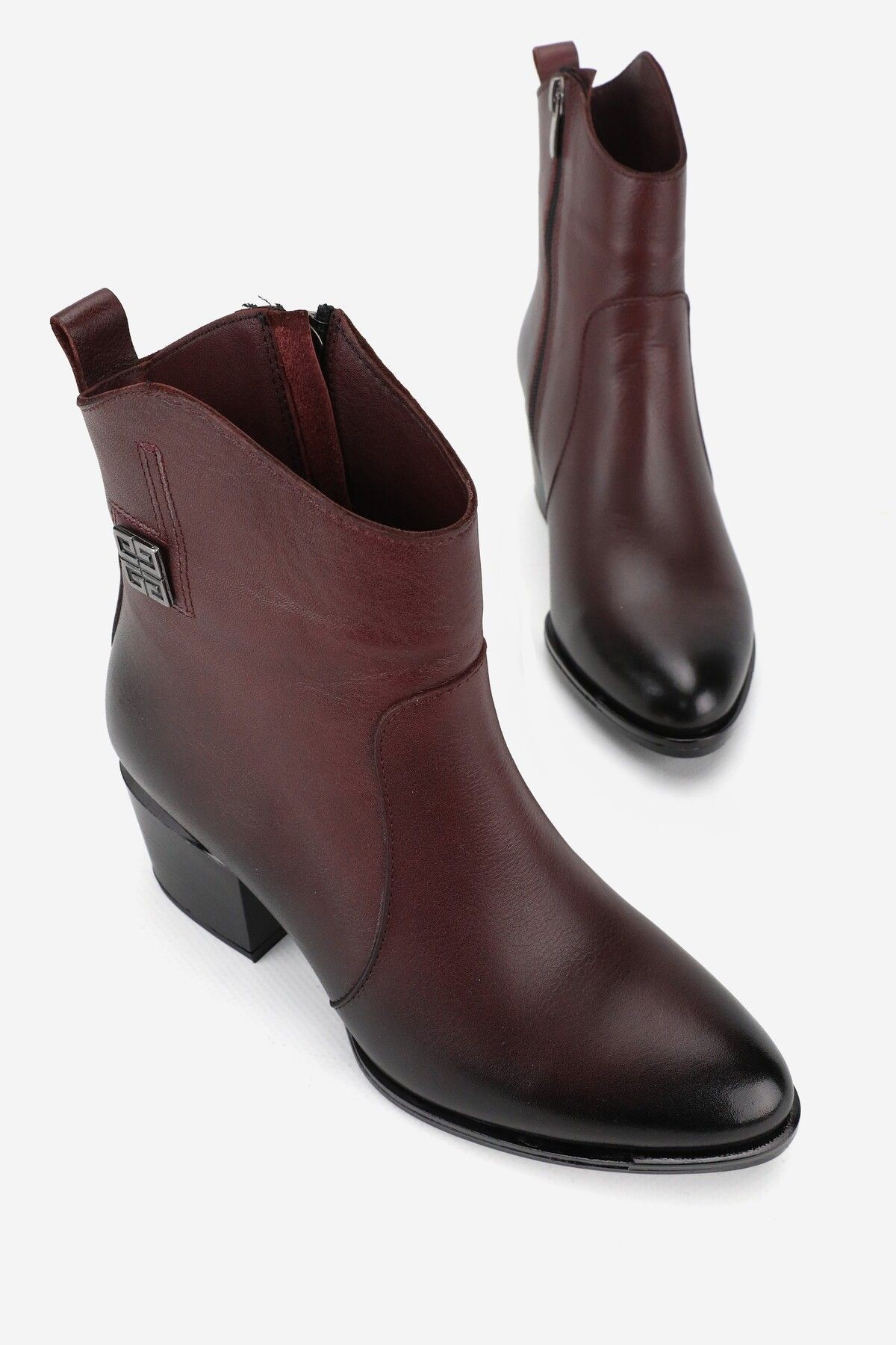 KADIN BORDO HAKİKİ DOĞAL DERİ 36-41 NUMARA KALIN TOPUKLU BOT & BOOTİE