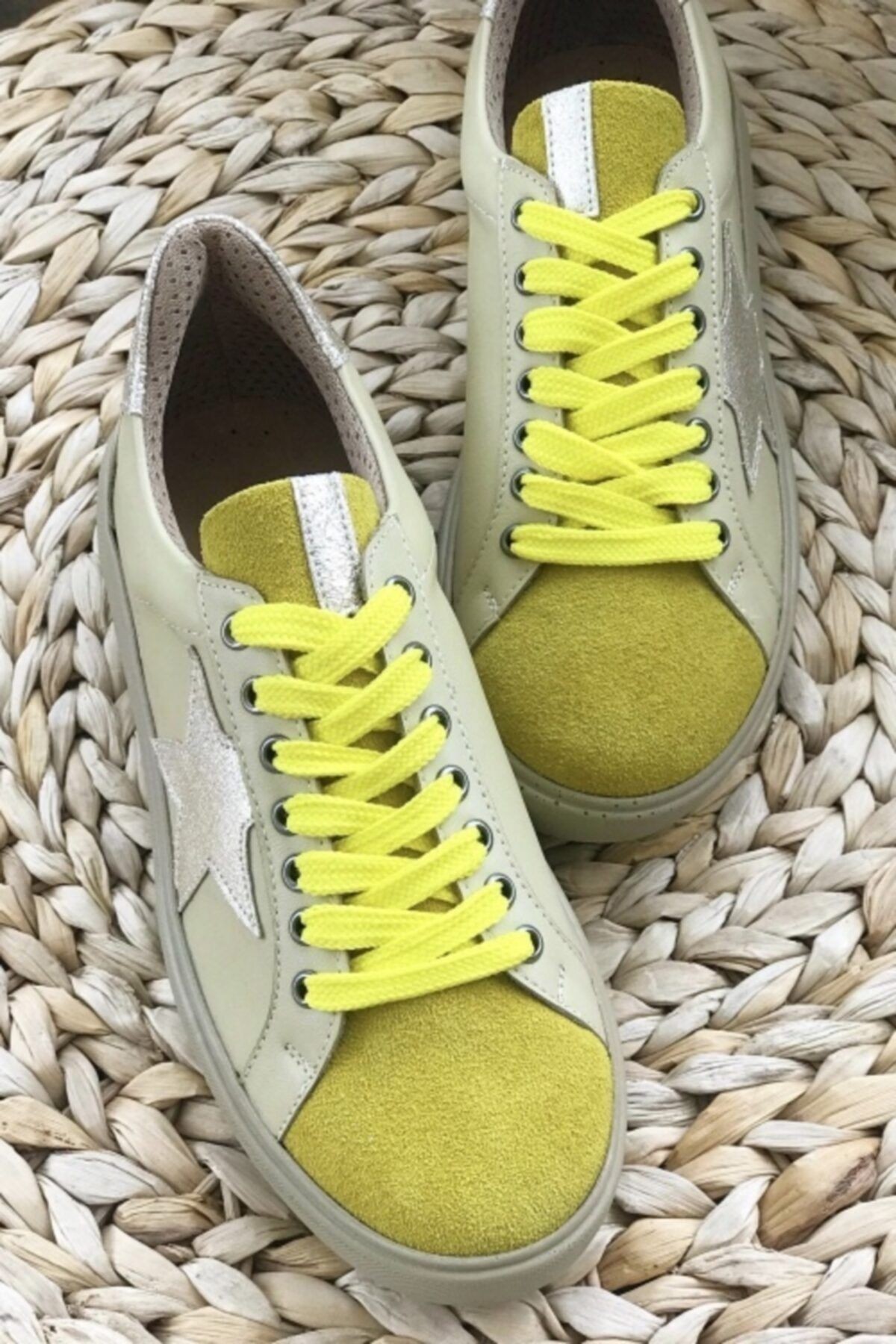 Kadın Sarı Hakiki Deri Sneaker Ayakkabı
