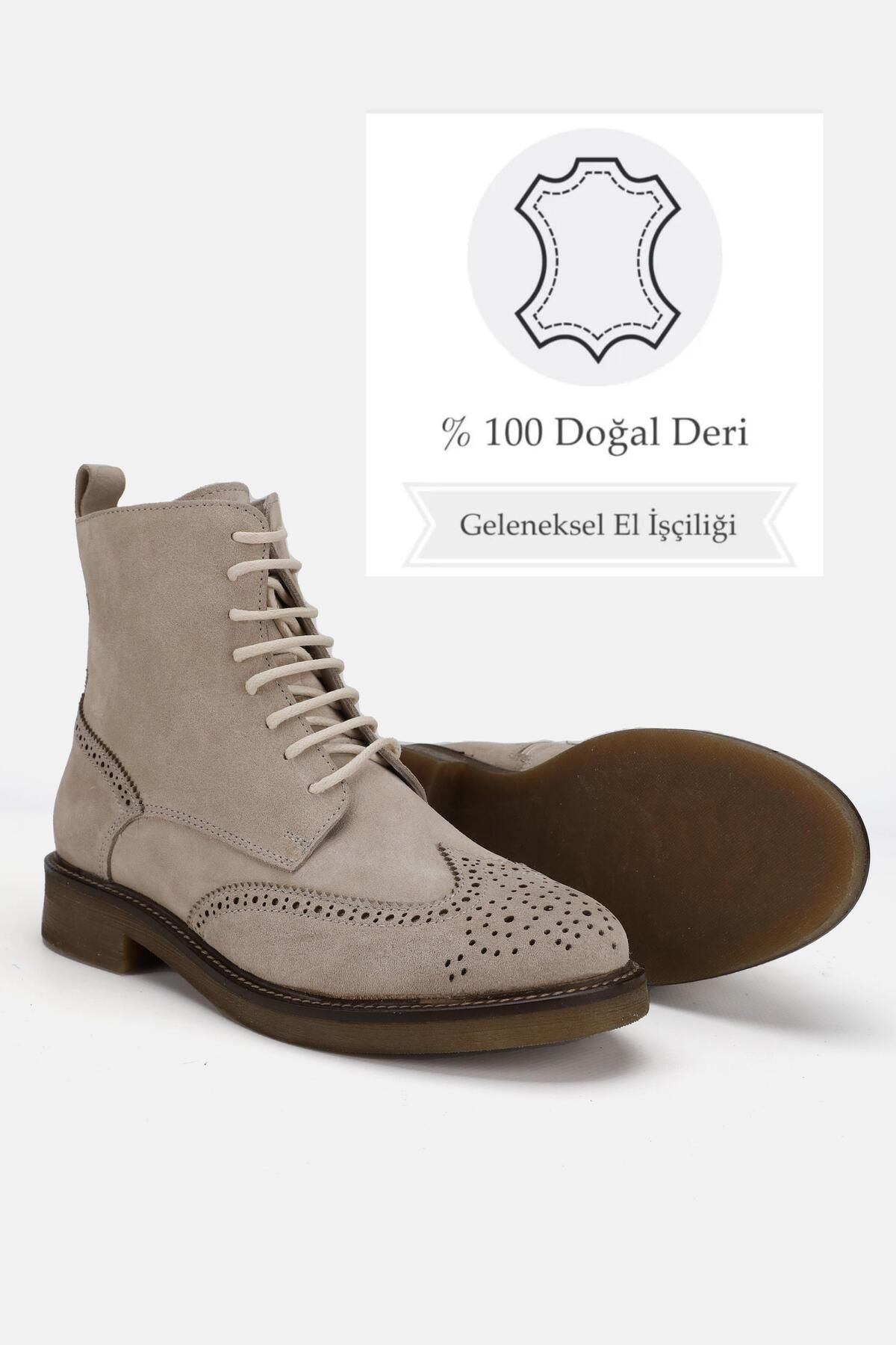 KADIN BEJ SÜET HAKİKİ DERİ 36-41 NUMARA BAĞCIKLI BOT & BOOTİE
