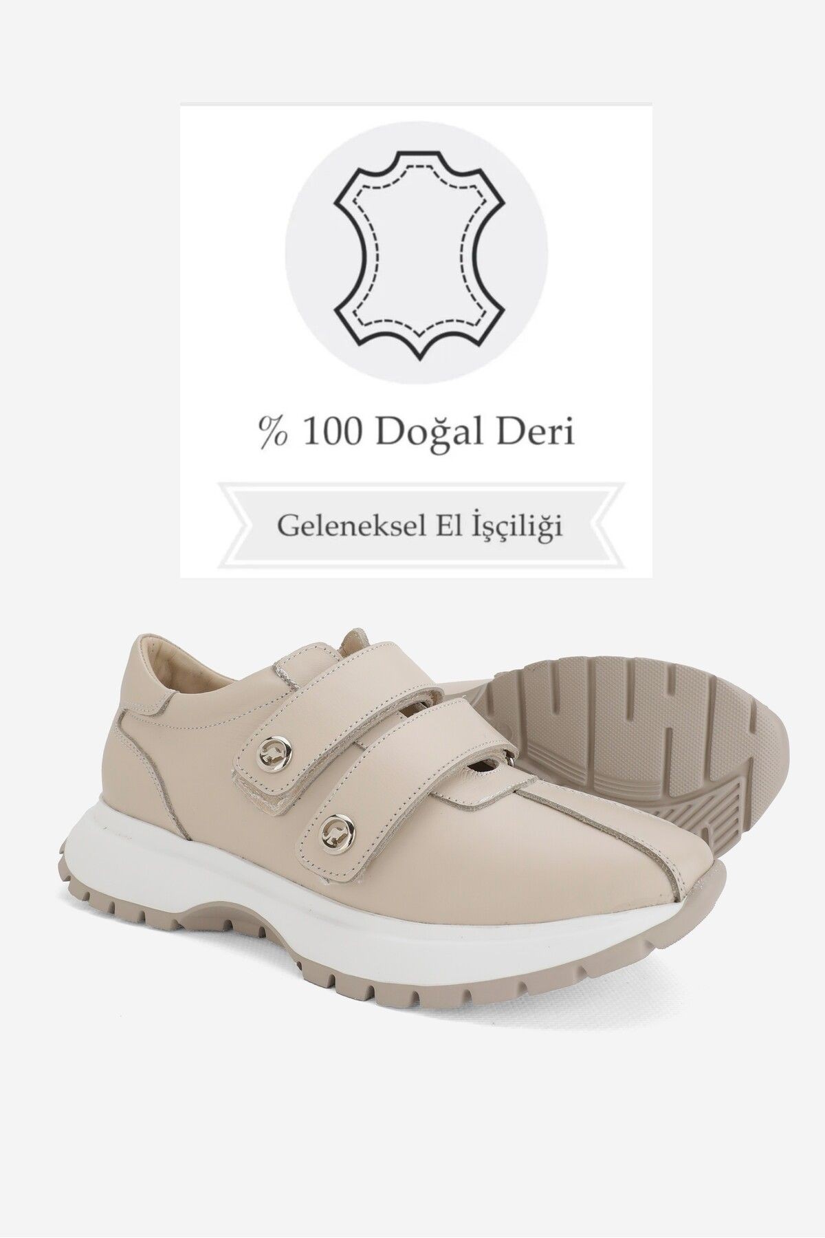 KADIN BEJ HAKİKİ DOĞAL DERİ SNEAKER CASUAL AYAKKABI