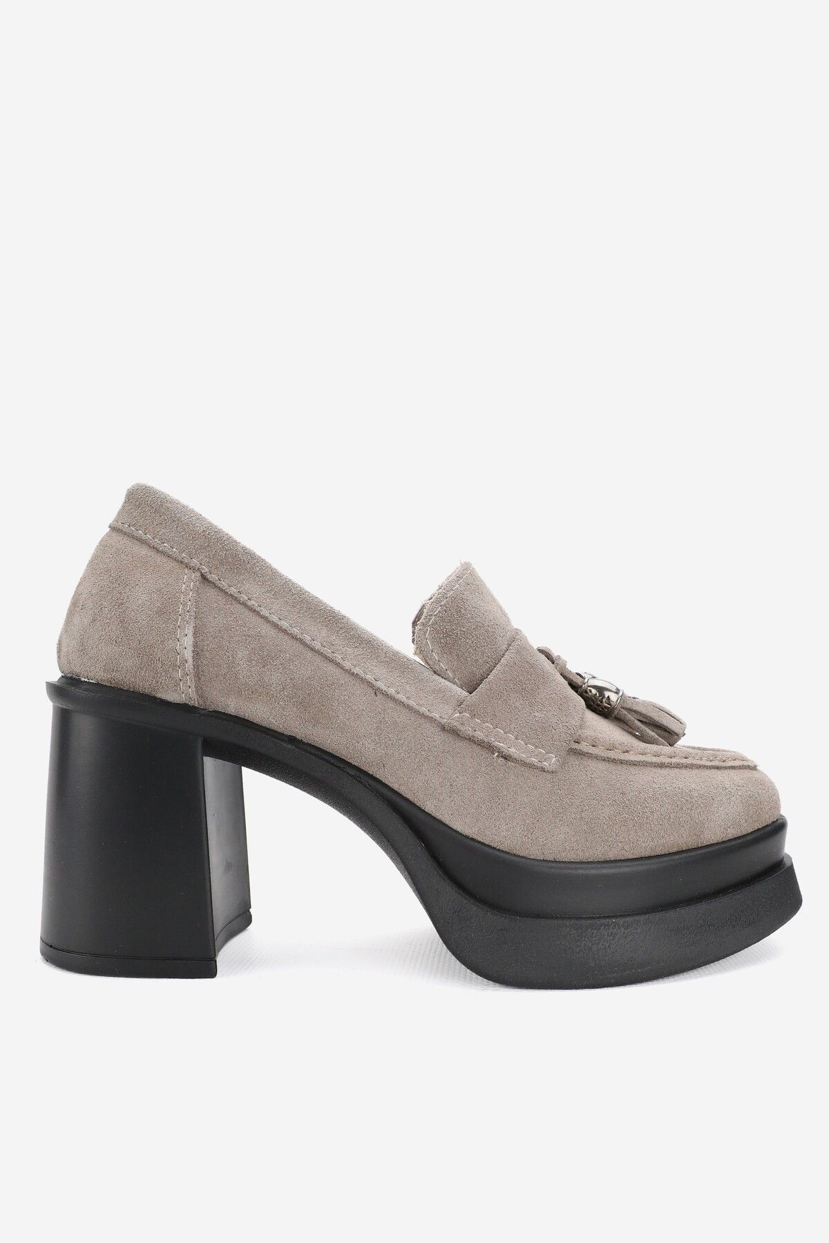 KADIN TABA SÜET HAKİKİ DERİ YÜKSEK TOPUKLU PLATFORMLU LOAFER AYAKKABI