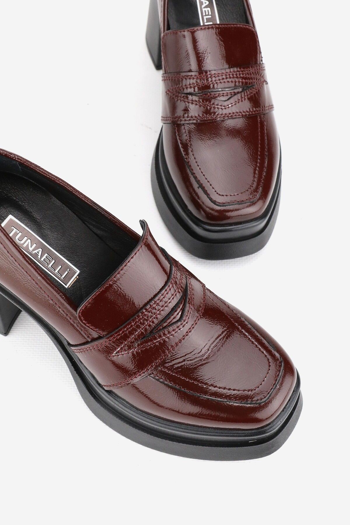KADIN BORDO RUGAN HAKİKİ DERİ YÜKSEK TOPUKLU PLATFORMLU LOAFER AYAKKABI