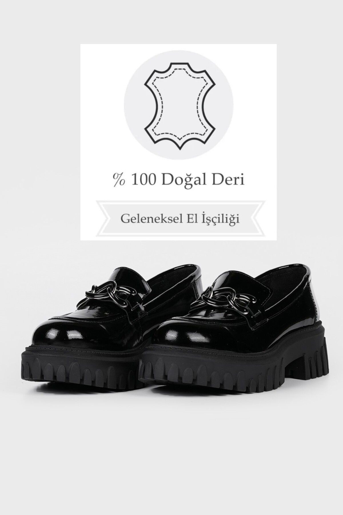 KADIN SİYAH HAKİKİ DOĞAL DERİ TOKALI LOAFER AYAKKABI