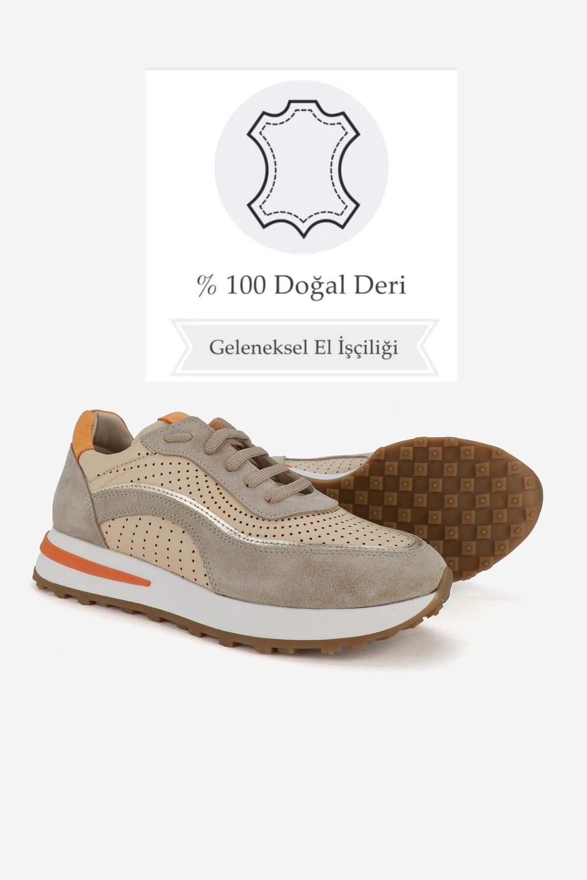 KADIN BEJ HAKİKİ DOĞAL DERİ 36-41 NUMARA SNEAKER AYAKKABI