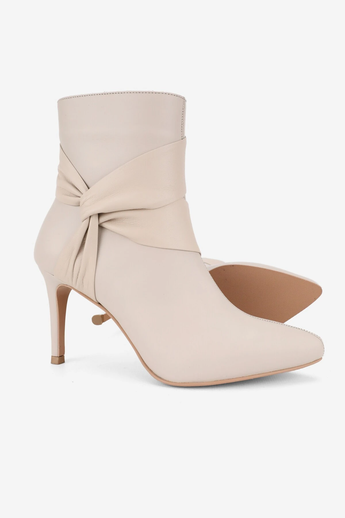 KADIN BEJ HAKİKİ DOĞAL DERİ 35-41 NUMARA İNCE TOPUKLU SİVRİ BURUNLU BOT & BOOTİE