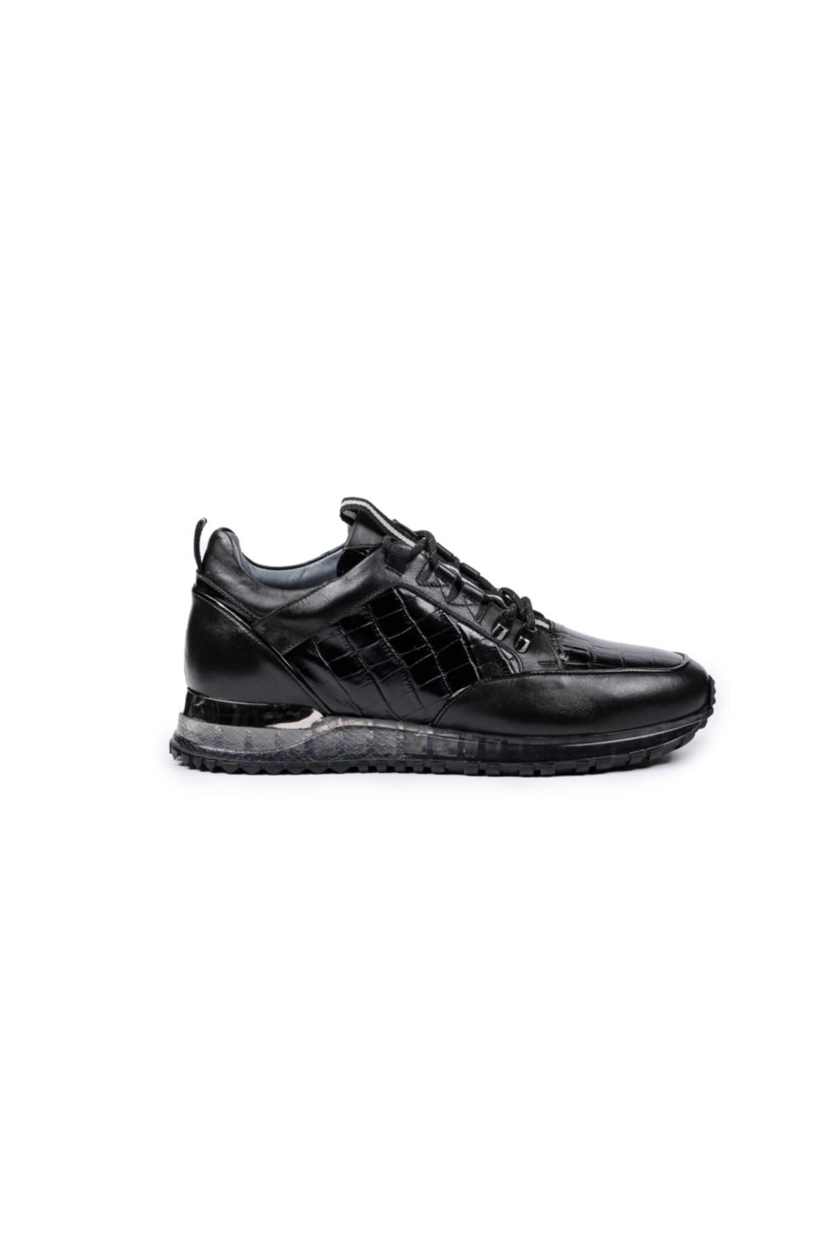 Lacivert - Tnl4864 Kroko Baskı Hakiki Deri Erkek Sneaker