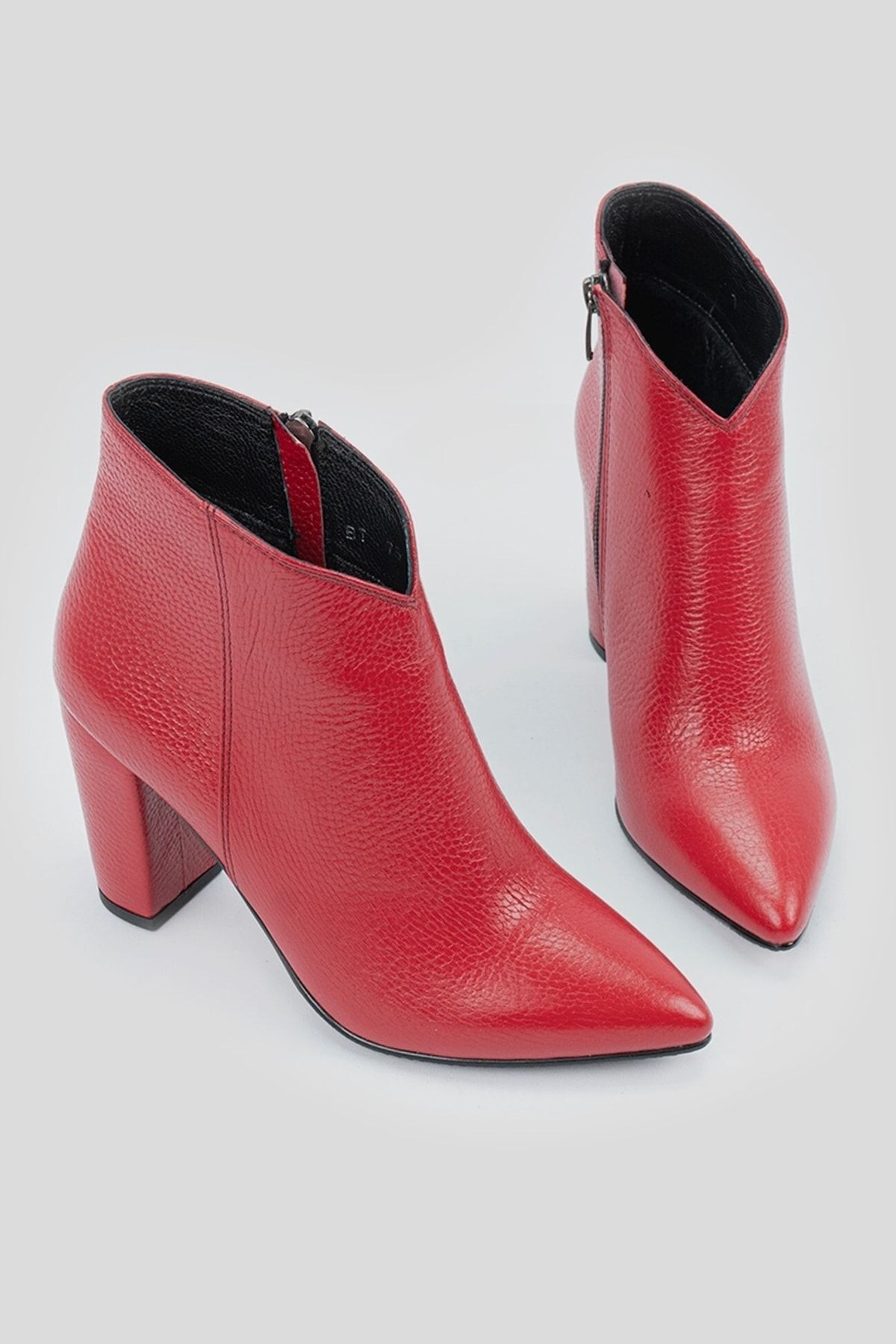 Kadın Kırmızı Hakiki Deri 35-40 Numara Bot & Bootie