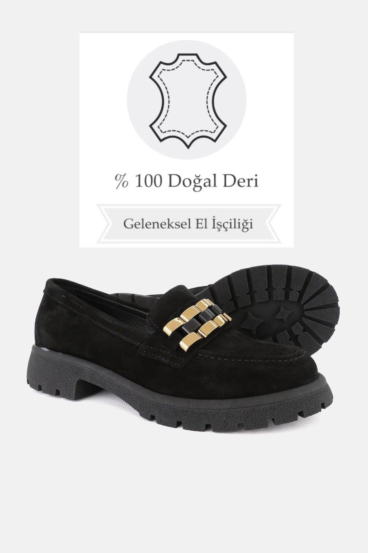KADIN SİYAH SÜET HAKİKİ DOĞAL DERİ 36-41 NUMARA TOKALI LOAFER AYAKKABI