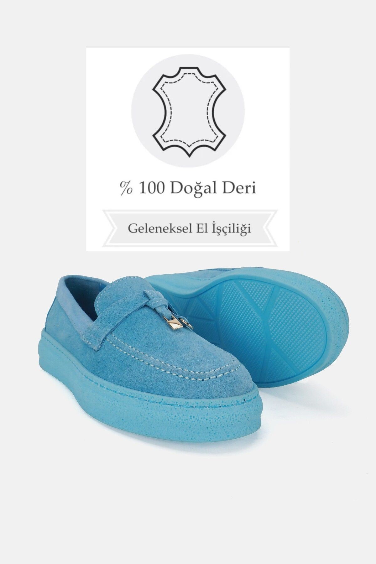 KADIN MAVİ HAKİKİ SÜET DERİ 36-41 NUMARA GÜNLÜK LOAFER AYAKKABI