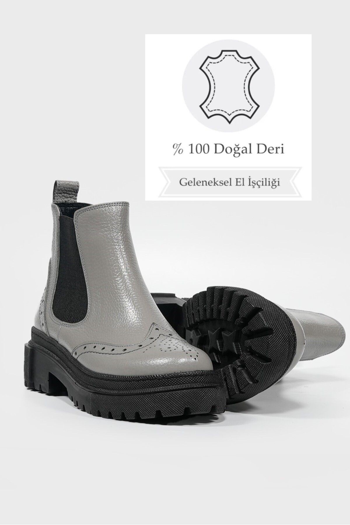 KADIN GRİ HAKİKİ DERİ 35-41 NUMARA CHELSEA BOT & BOOTİE