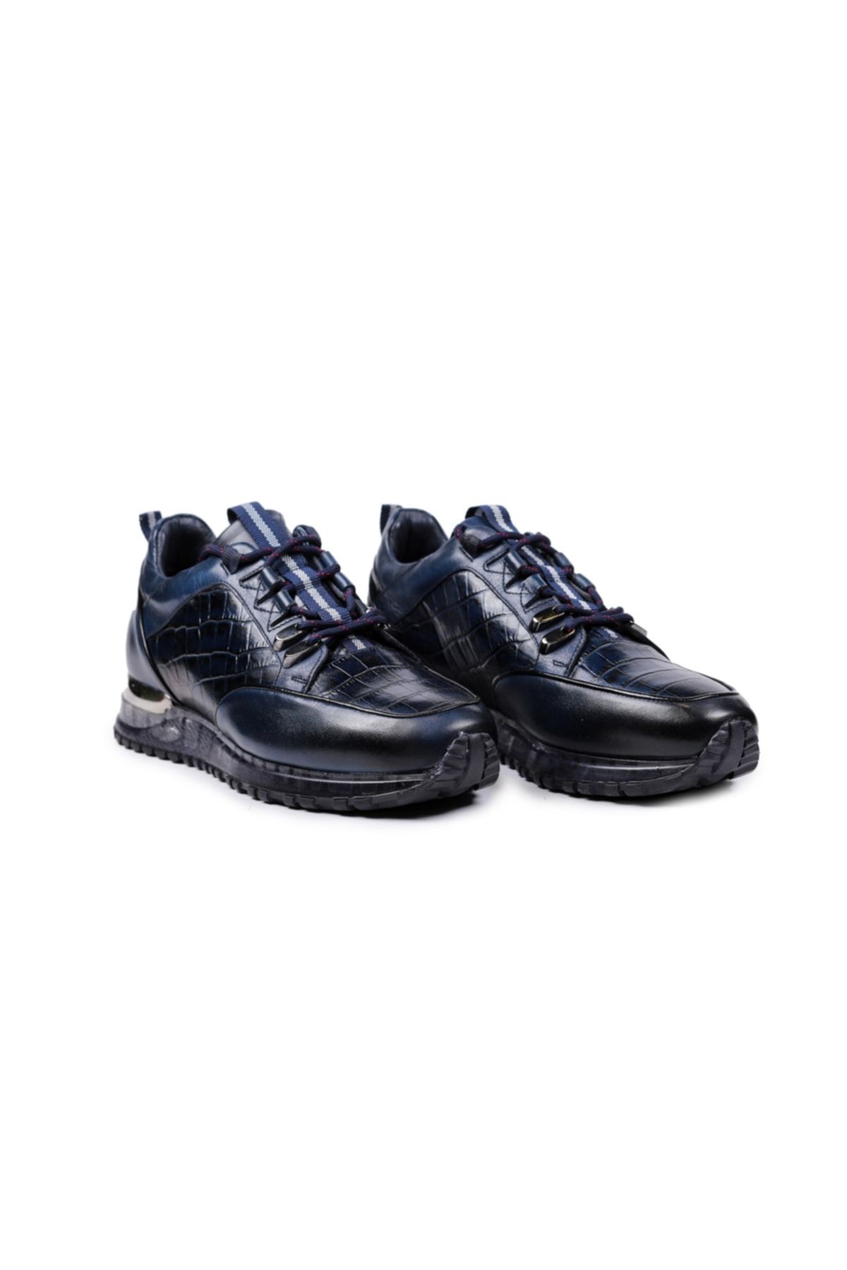 Lacivert - Tnl4864 Kroko Baskı Hakiki Deri Erkek Sneaker