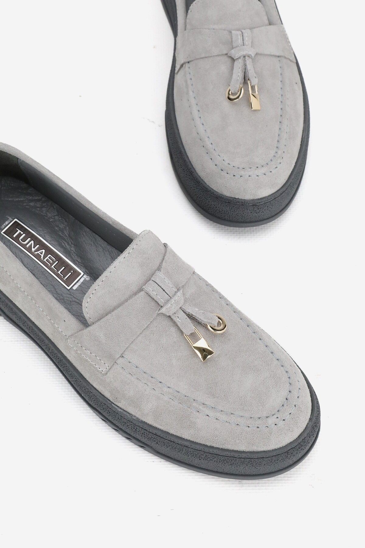 KADIN GRİ SÜET HAKİKİ DERİ 36-41 NUMARA DÜZ TOPUKLU LOAFER AYAKKABI