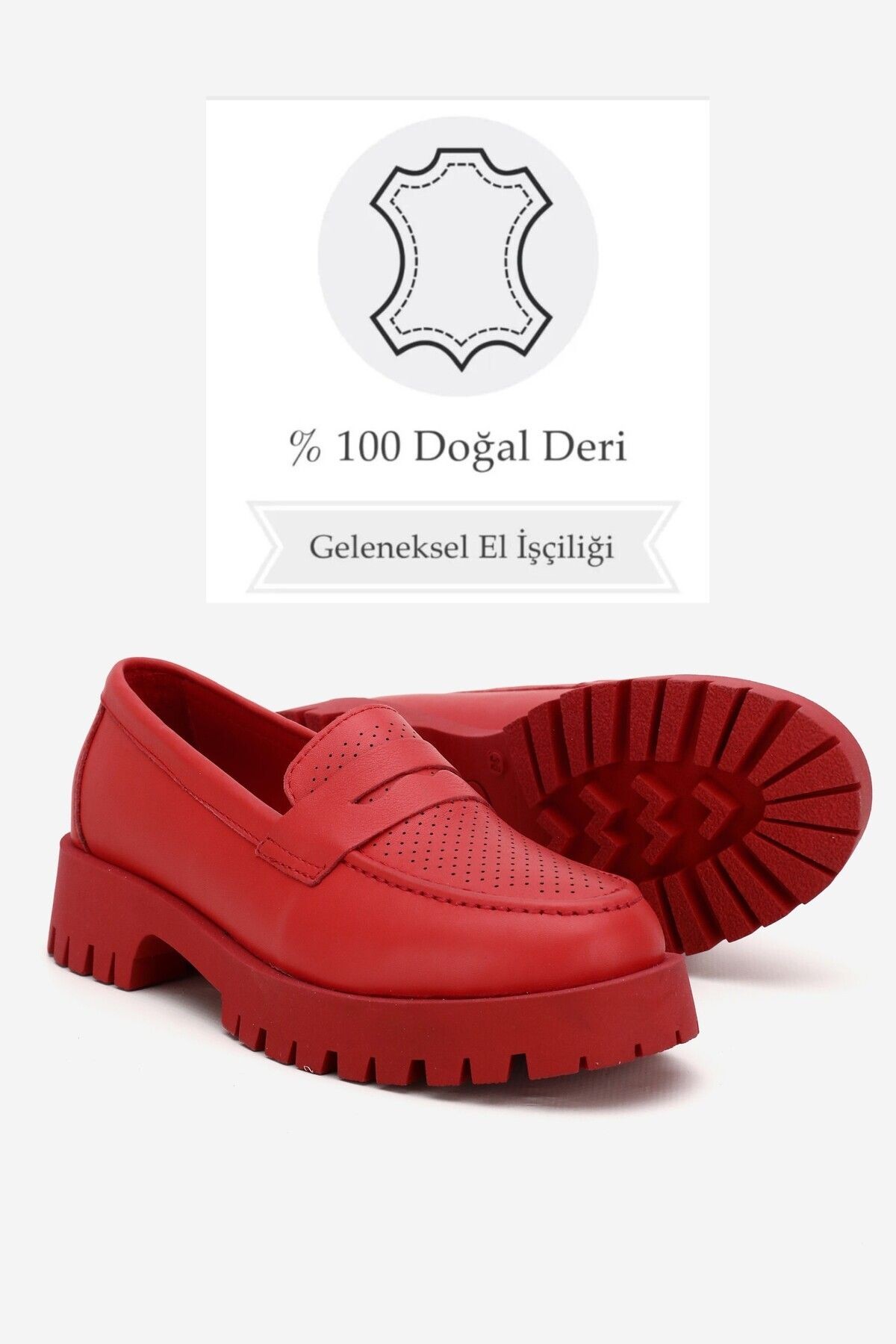 KADIN KIRMIZI HAKİKİ DOĞAL DERİ 36-41 NUMARA LOAFER AYAKKABI
