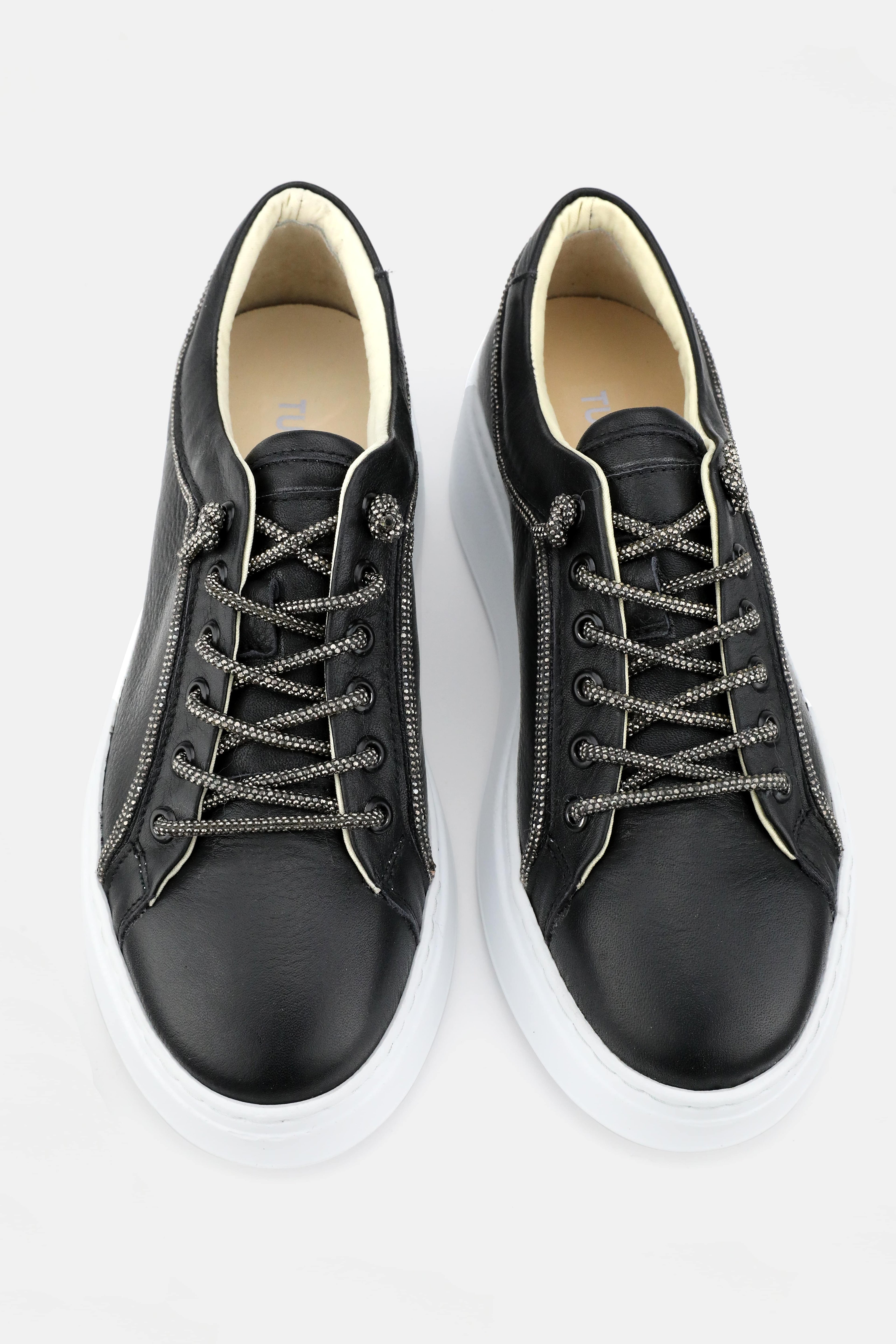 Tunaelli Siyah Deri Kadın Sneaker