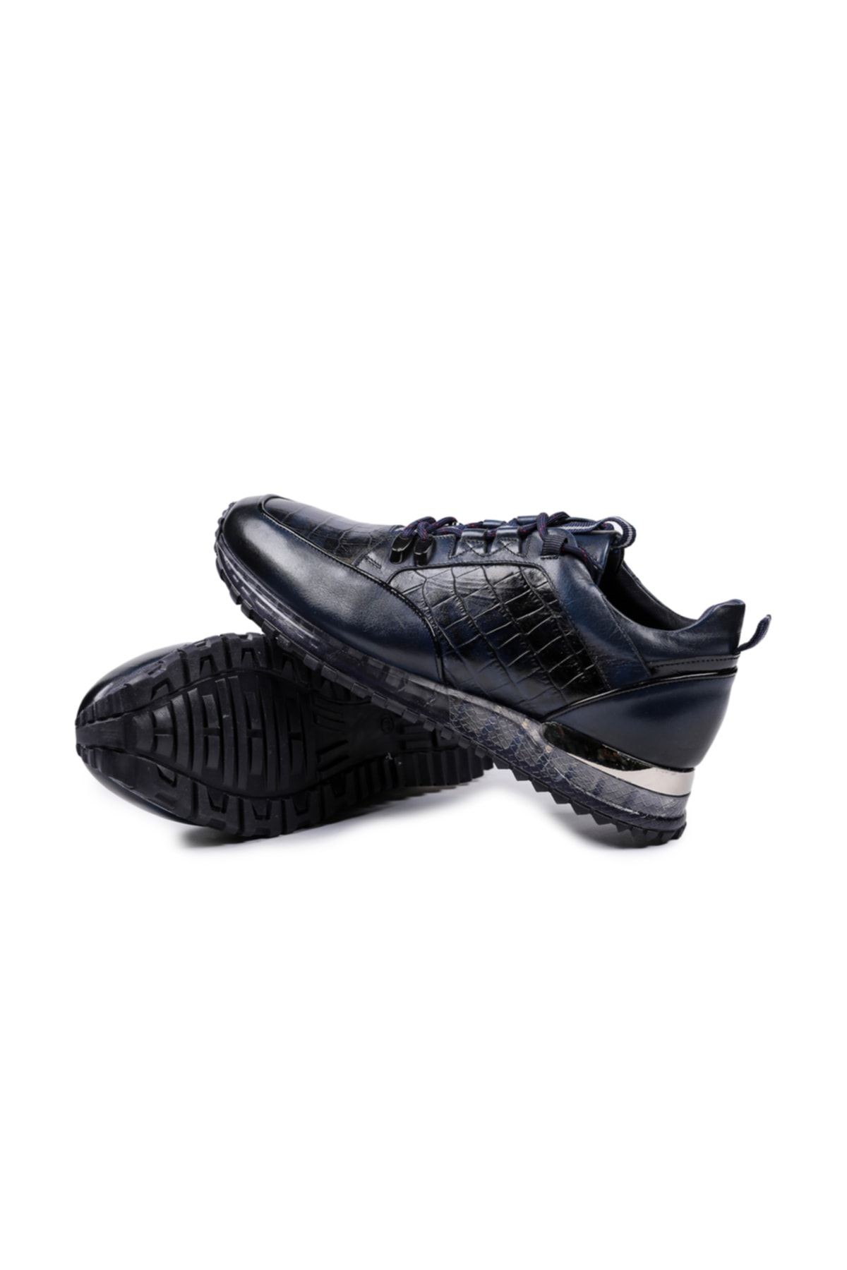 Lacivert - Tnl4864 Kroko Baskı Hakiki Deri Erkek Sneaker