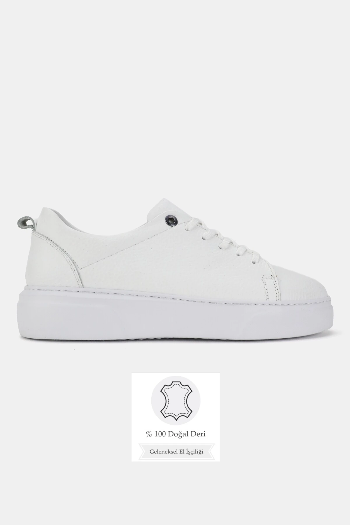 ERKEK BEYAZ HAKİKİ DOĞAL DERİ SNEAKER BAĞCIKLI AYAKKABI