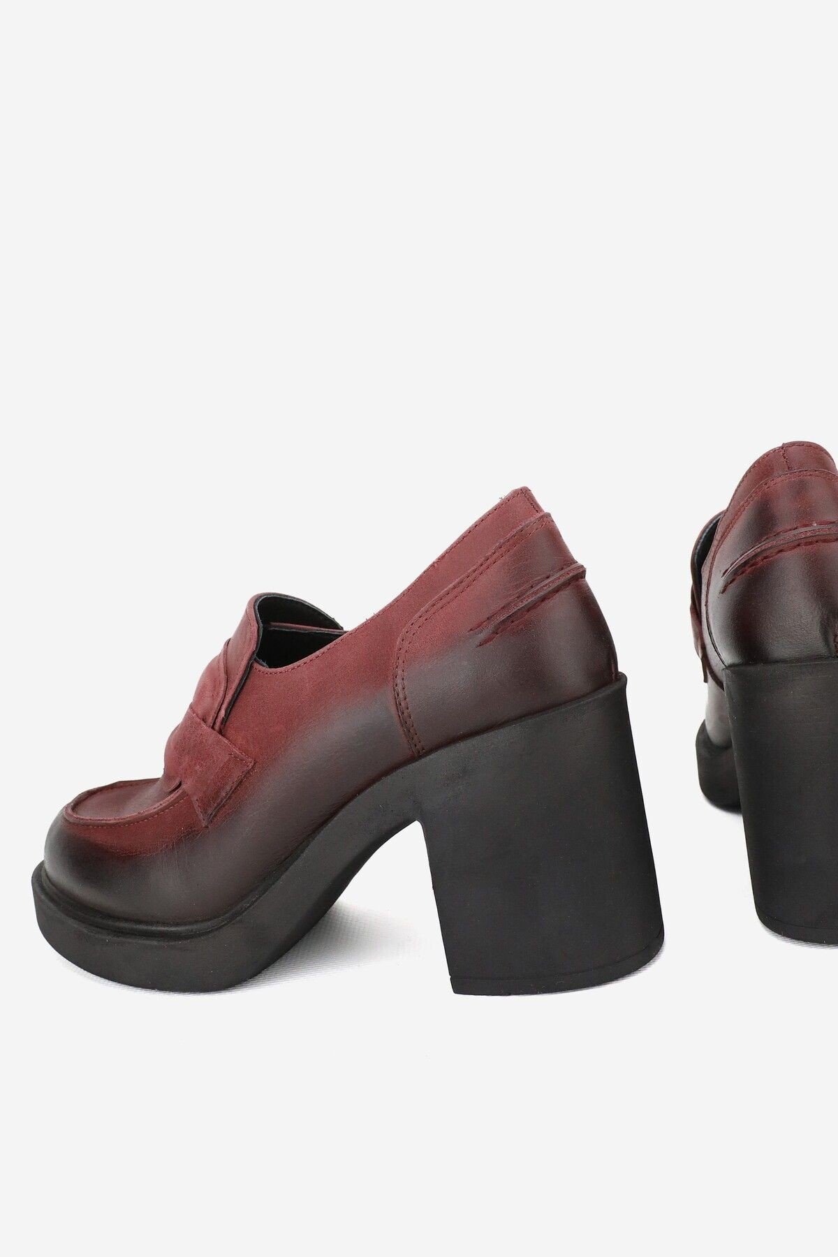 KADIN BORDO HAKİKİ DOĞAL DERİ 36-41 NUMARA YÜKSEK TOPUKLU LOAFER AYAKKABI