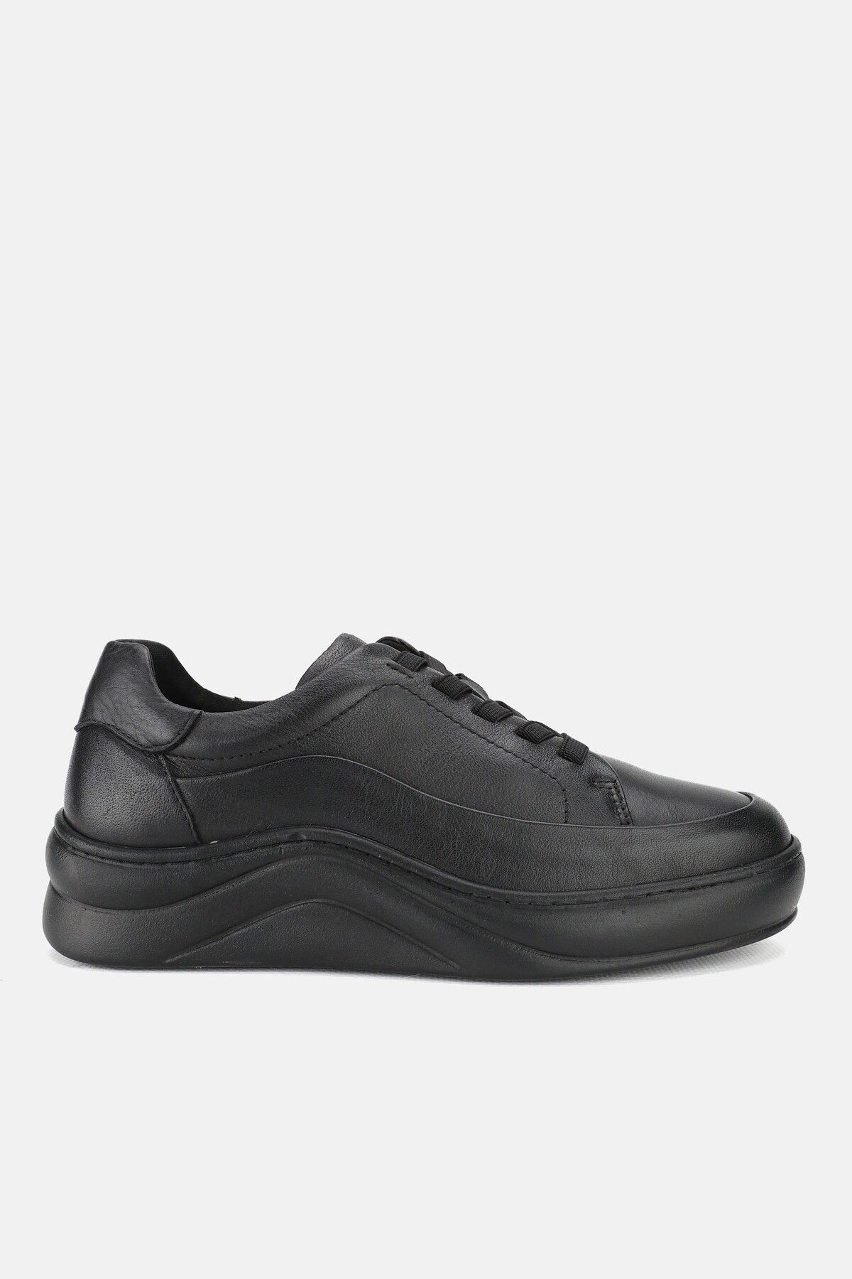 KADIN SİYAH HAKİKİ DOĞAL DERİ 36-41 NUMARA LASTİK BAĞCIKLI SNEAKER CASUAL AYAKKABI