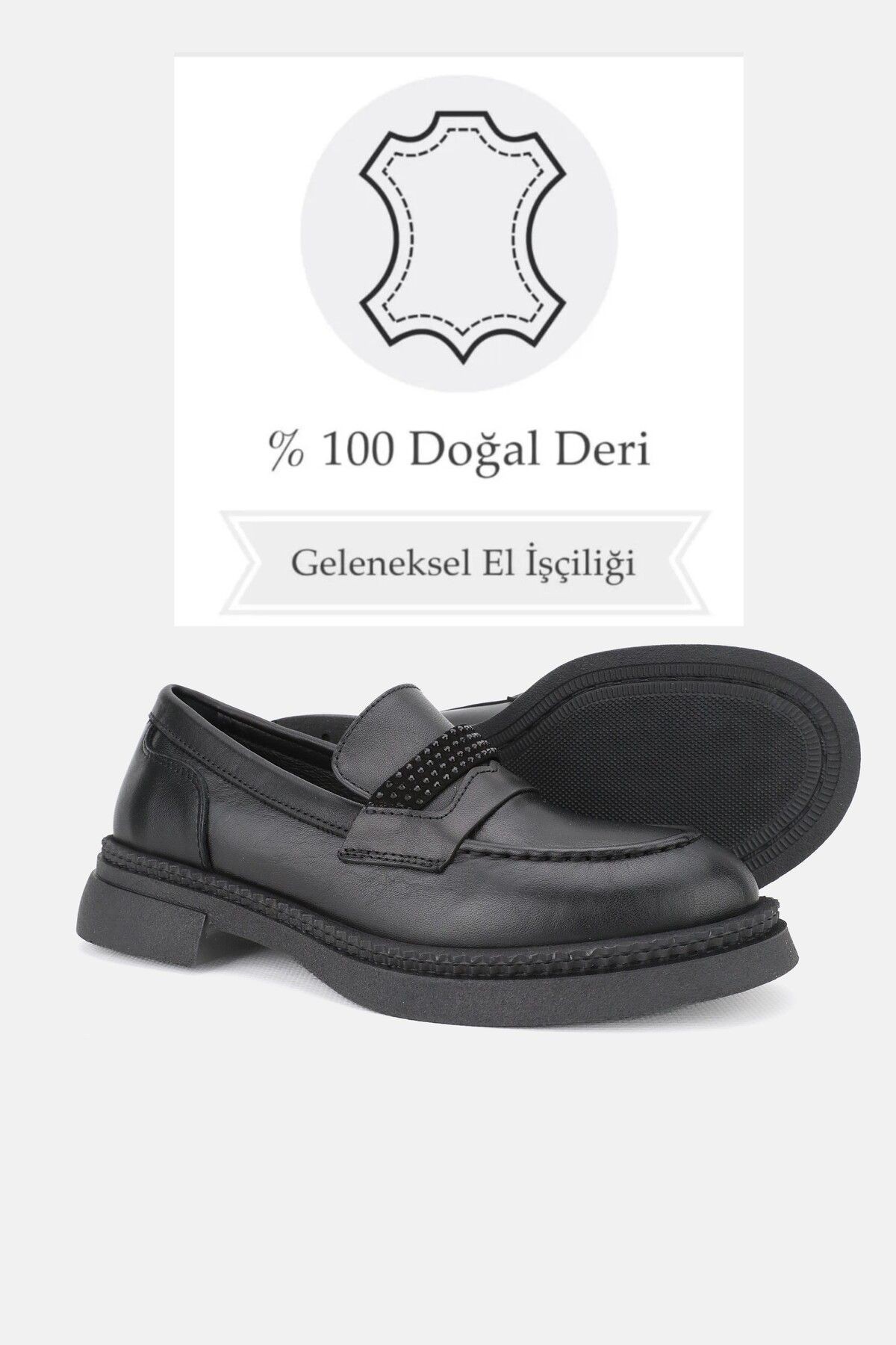 KADIN SİYAH HAKİKİ DOĞAL DERİ 36-41 NUMARA LOAFER AYAKKABI