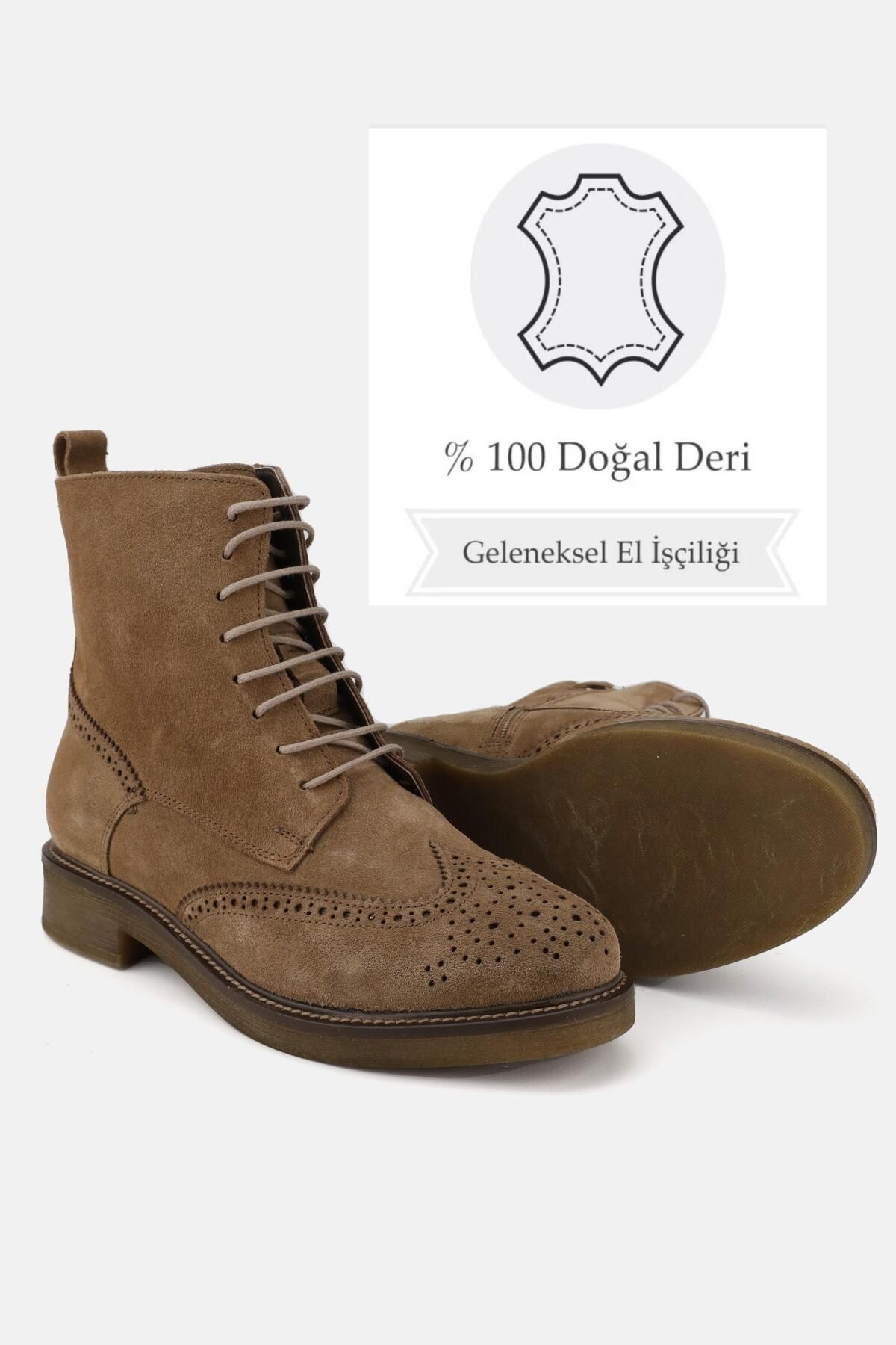 KADIN KAHVERENGİ SÜET HAKİKİ DOĞAL DERİ BAĞCIKLI BOT & BOOTİE