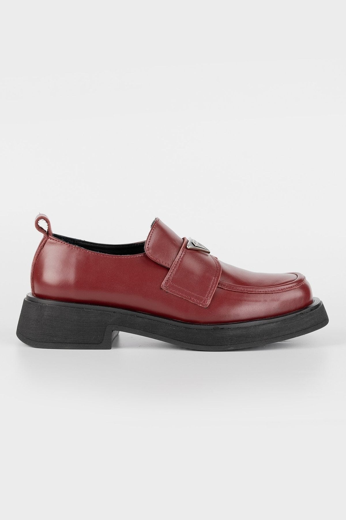 Kadın Bordo Hakiki Doğal Deri Loafer Ayakkabı