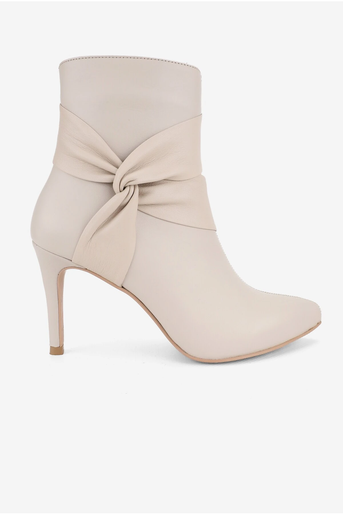 KADIN BEJ HAKİKİ DOĞAL DERİ 35-41 NUMARA İNCE TOPUKLU SİVRİ BURUNLU BOT & BOOTİE