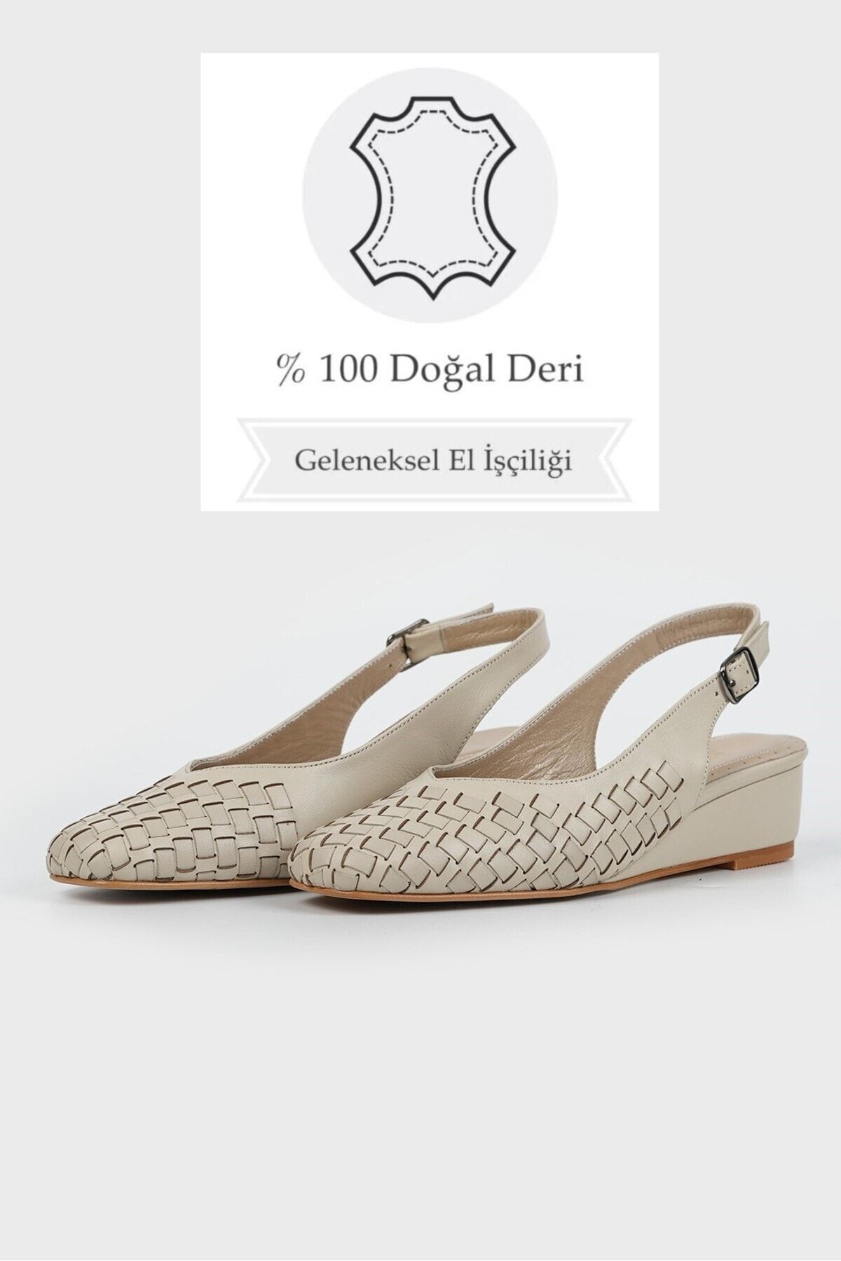 KADIN BEJ ÖRGÜLÜ HAKİKİ DERİ 35-41-42 NUMARA DOLGU TOPUKLU AYAKKABI