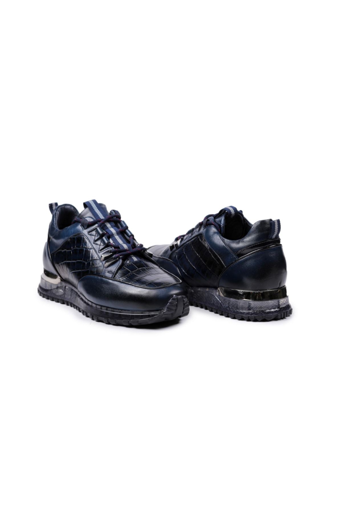 Lacivert - Tnl4864 Kroko Baskı Hakiki Deri Erkek Sneaker