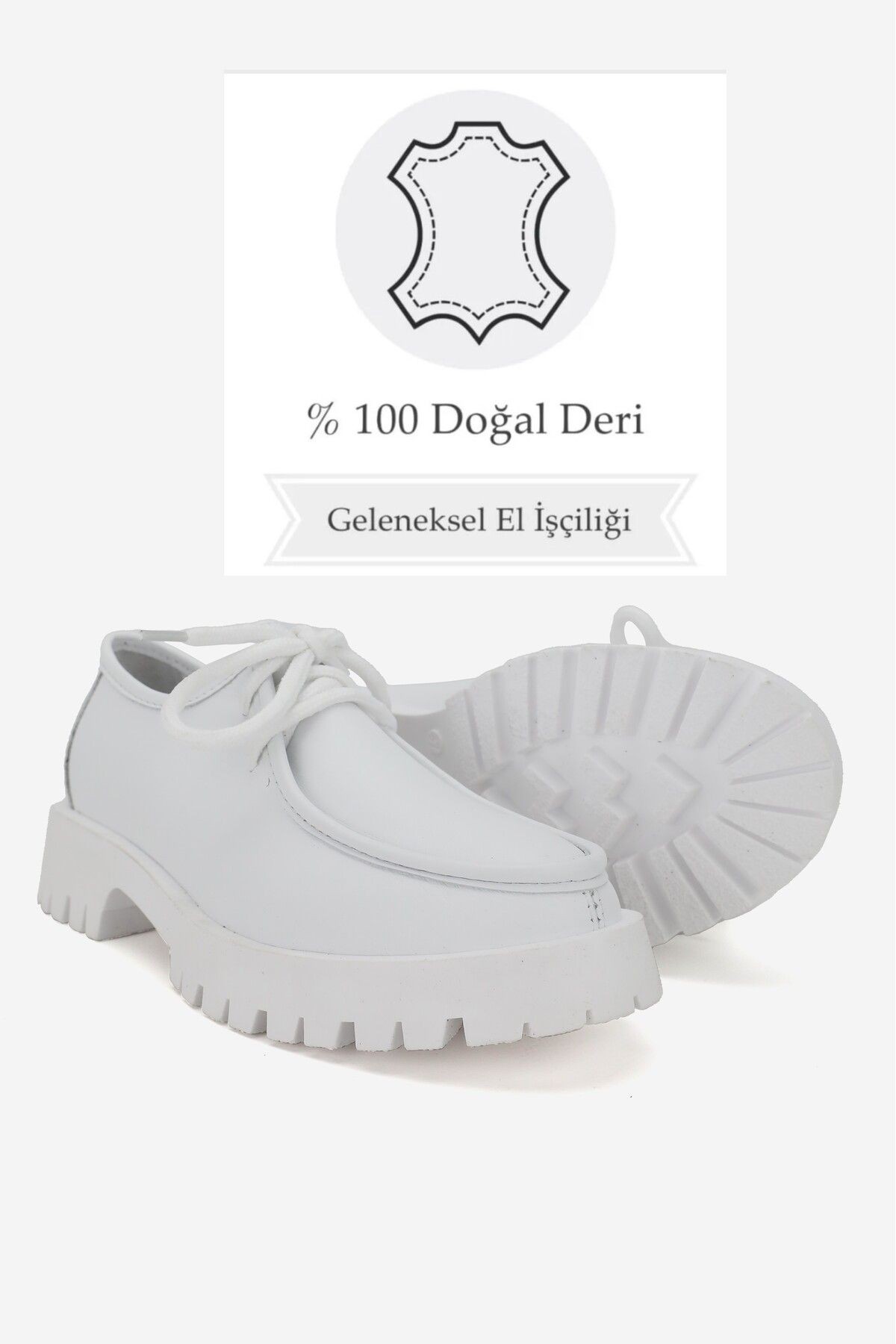KADIN BEYAZ HAKİKİ DOĞAL DERİ 36-41 NUMARA BAĞCIKLI AYAKKABI