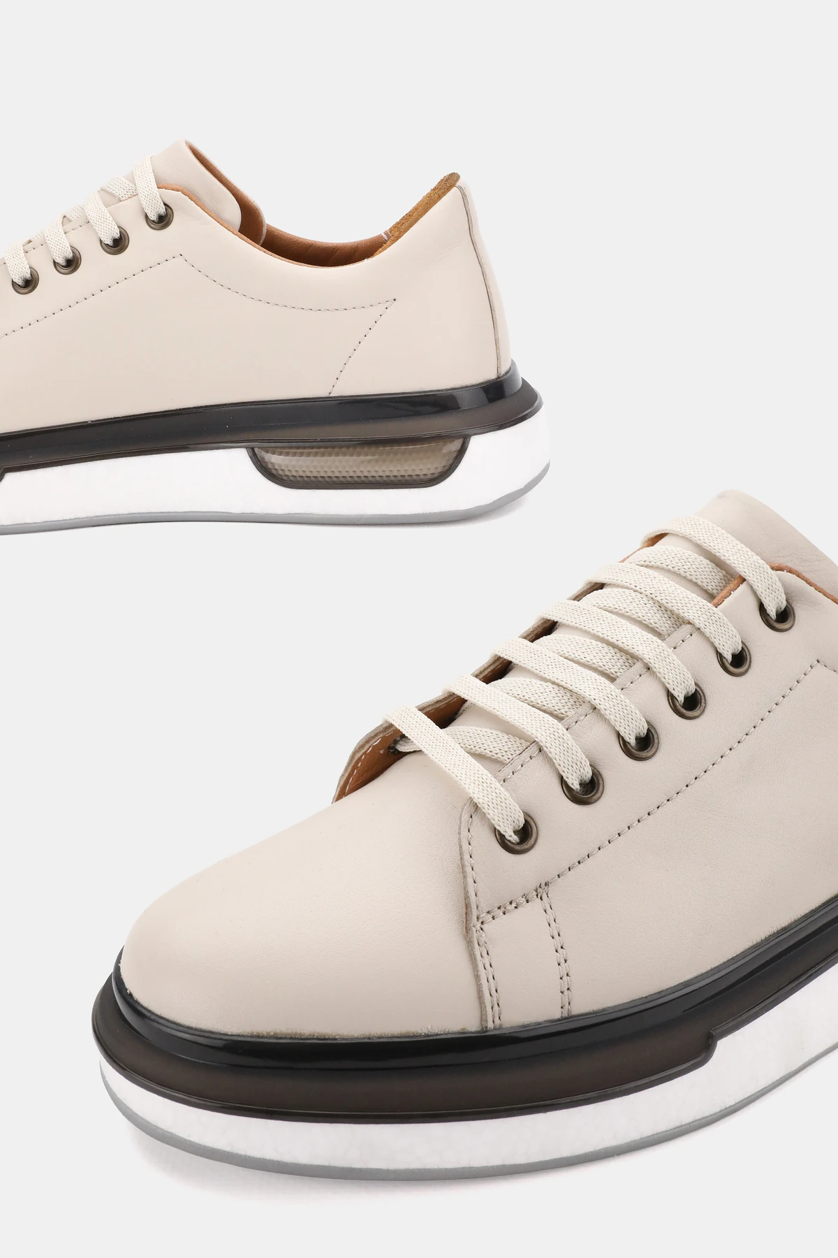 ERKEK BEJ HAKİKİ DOĞAL DERİ BAĞCIKLI SNEAKER AYAKKABI