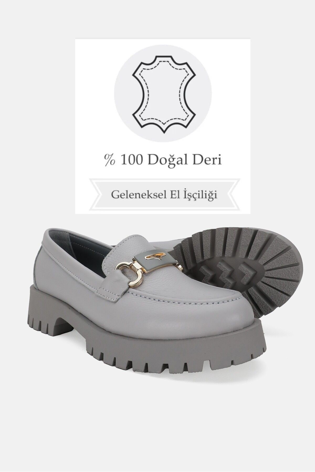 KADIN BEJ HAKİKİ DOĞAL DERİ 36-41 NUMARA TOKALI LOAFER AYAKKABI