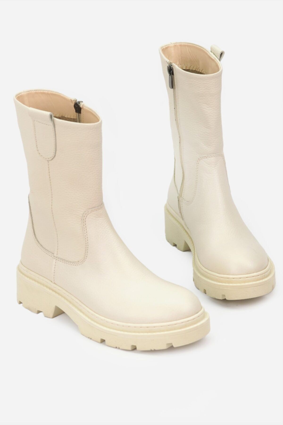 Kadın Bej Doğal Deri Bot & Bootie
