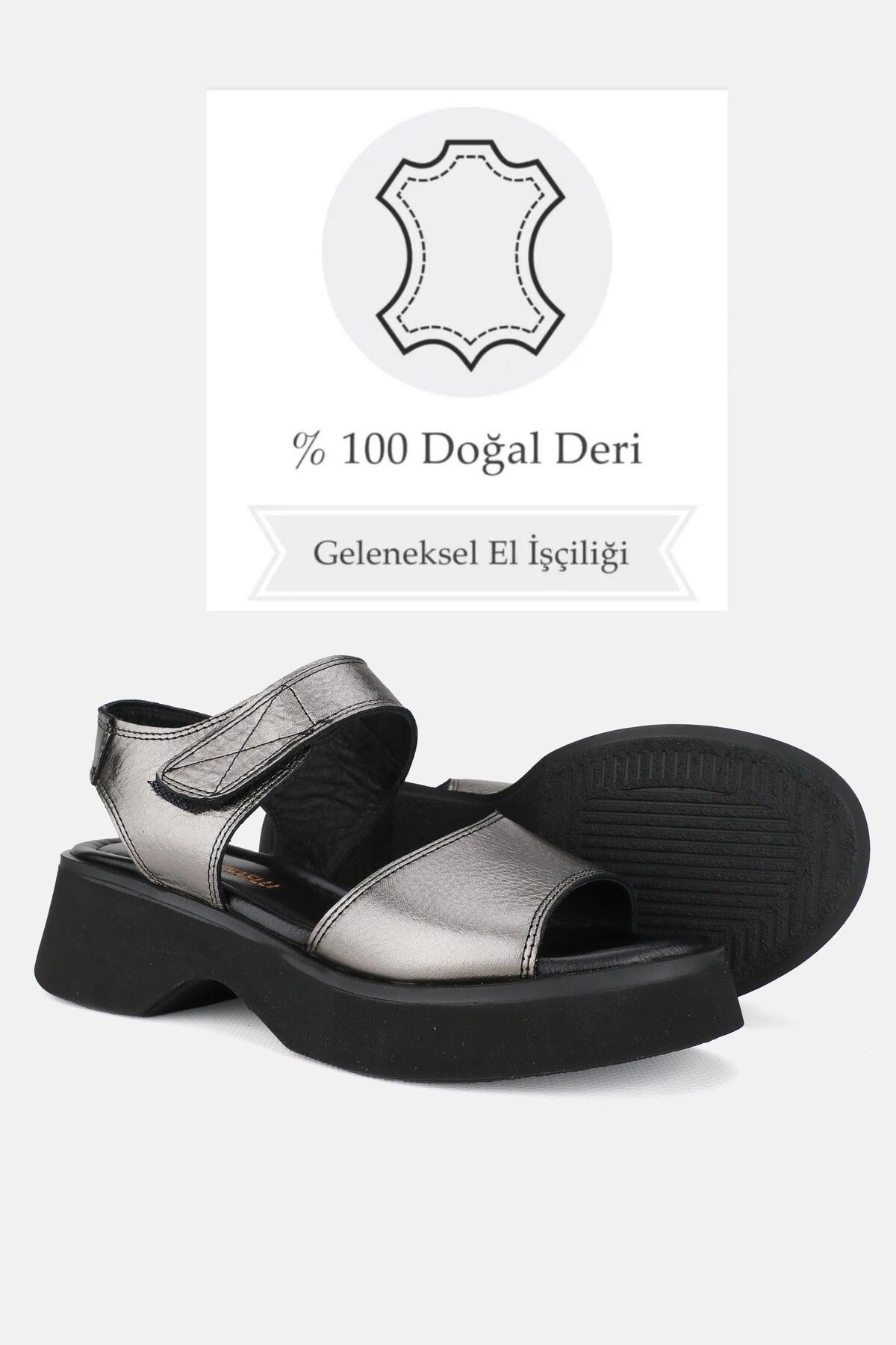 KADIN NİKEL SİYAH HAKİKİ DOĞAL DERİ KISA TOPUKLU SANDALET