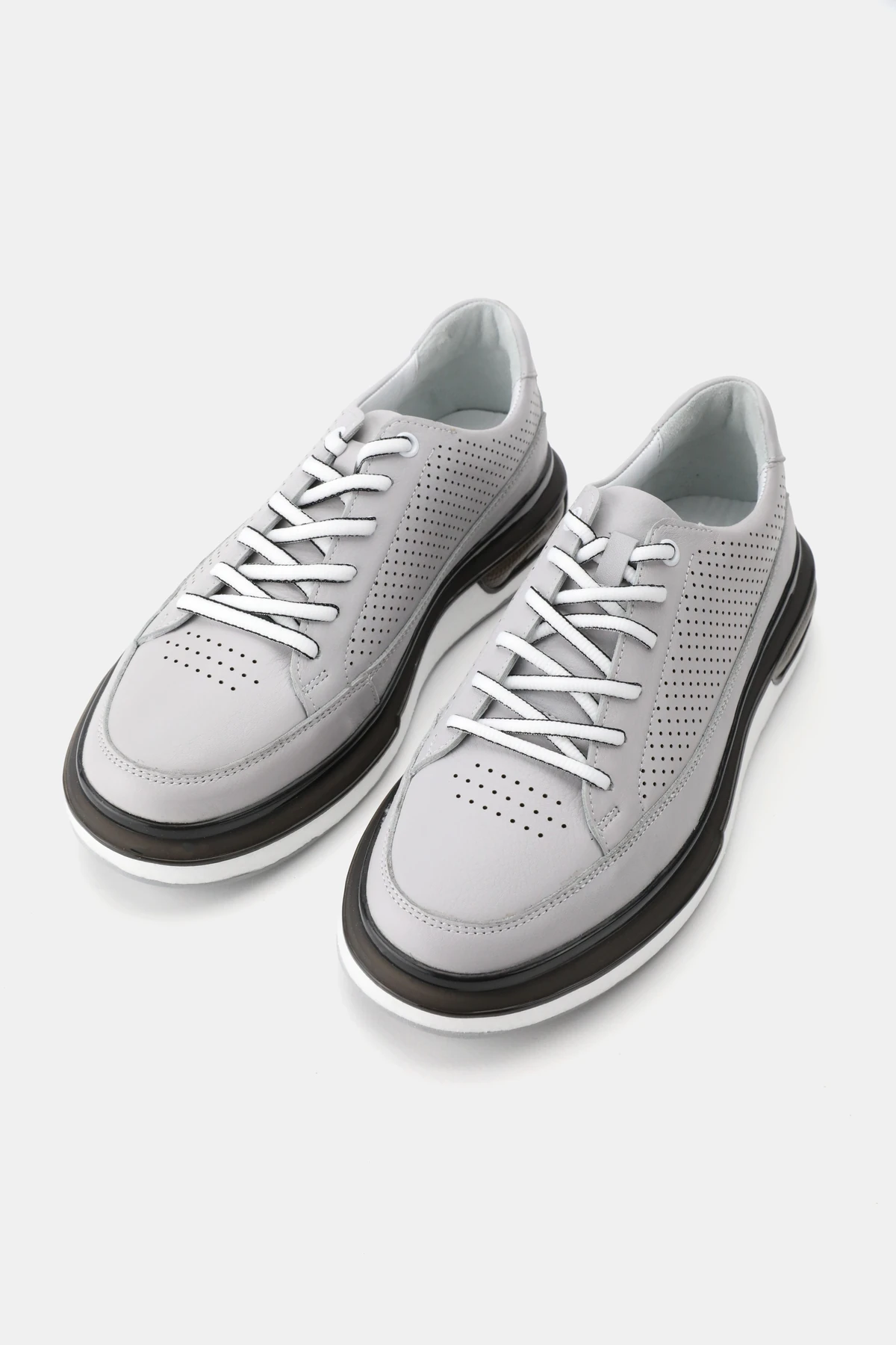 ERKEK GRİ HAKİKİ DOĞAL DERİ SNEAKER BAĞCIKLI AYAKKABI