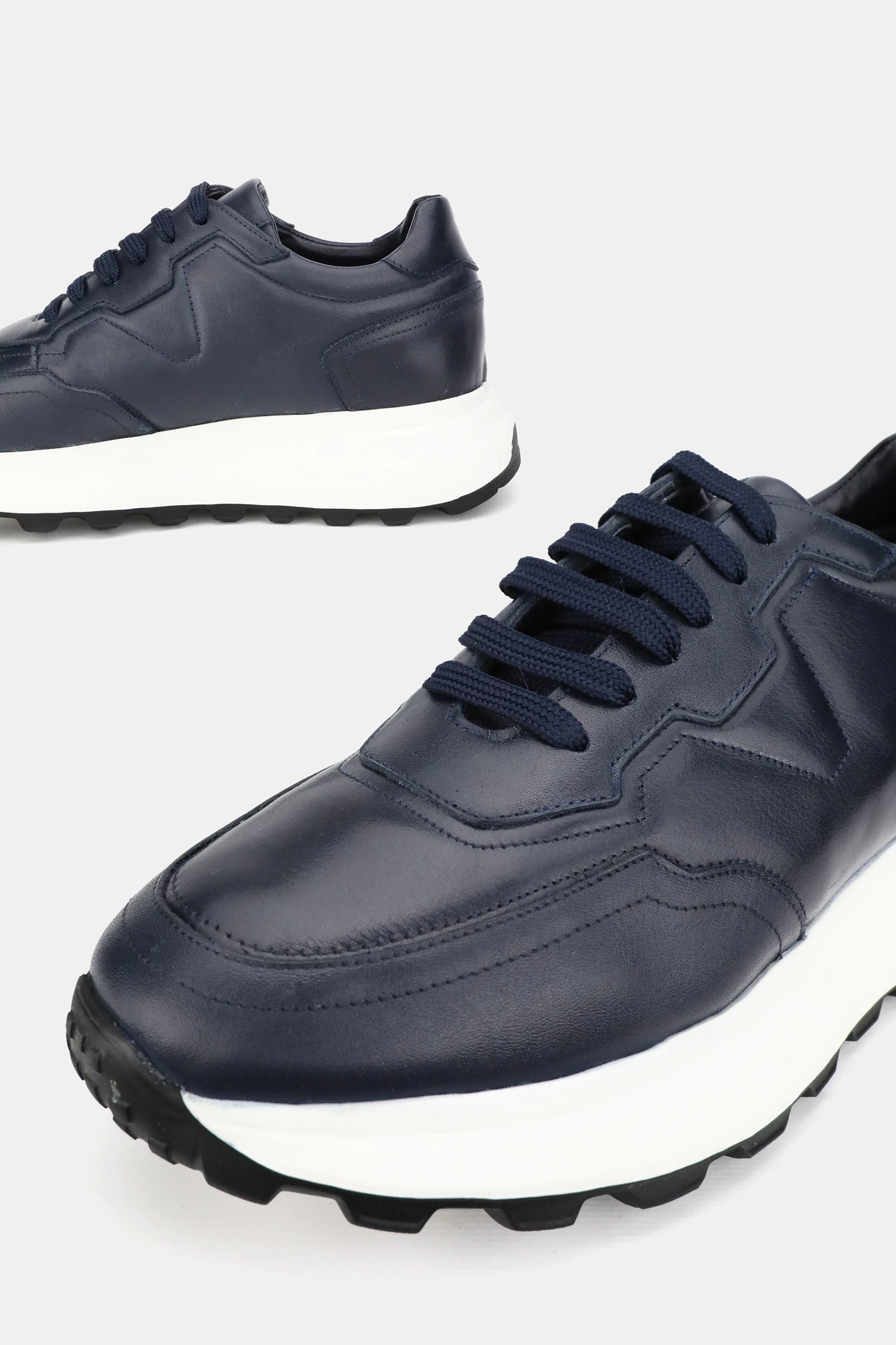 ERKEK LACİVERT HAKİKİ DOĞAL DERİ 39-46 NUMARA EVA TABAN BAĞCIKLI SNEAKER AYAKKABI