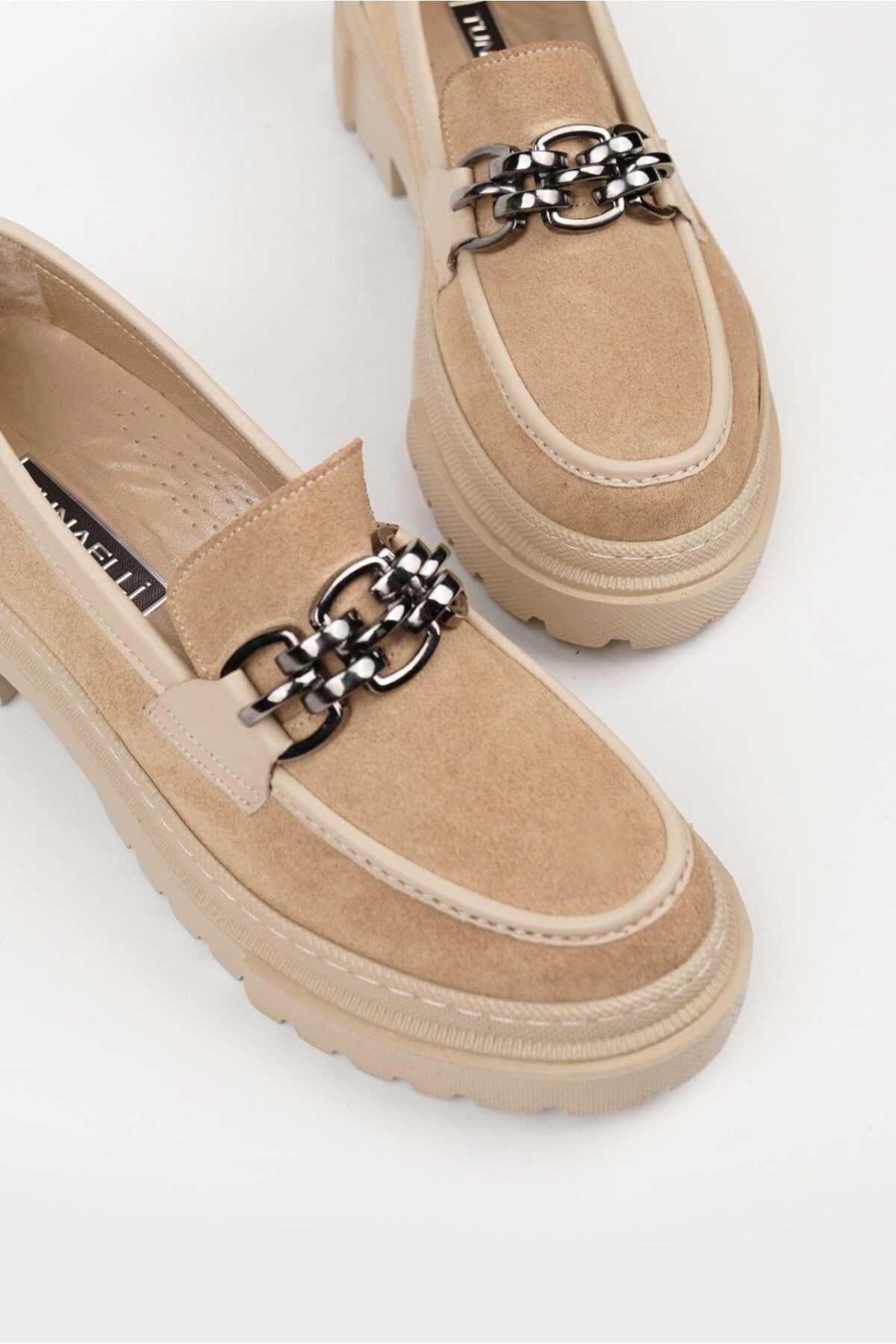 KADIN BEJ SÜET HAKİKİ DOĞAL DERİ 35-41 NUMARA CASUAL LOAFER AYAKKABI