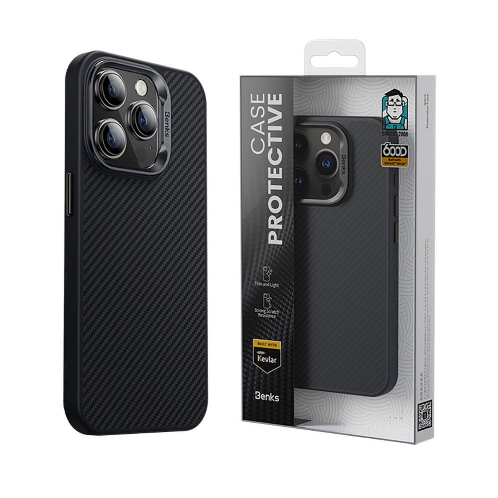iPhone 14 Pro Max Kılıf Karbon Fiber Magsafe Şarj Özellikli Benks Hybrid ArmorPro 600D Kevlar Kılıf