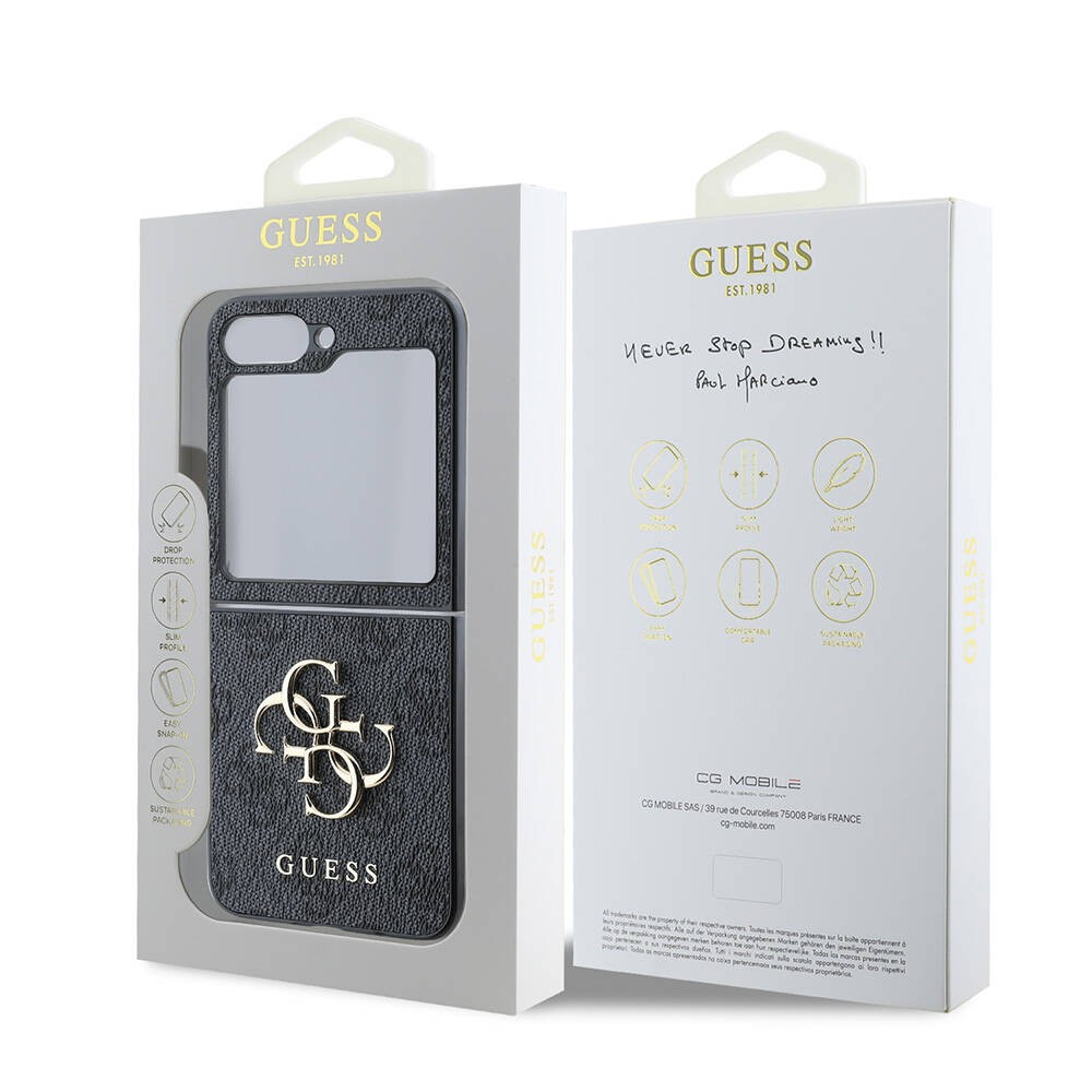Galaxy Z Flip 6 Kılıf Guess Orjinal Lisanslı Leather Metal Logo Kılıf