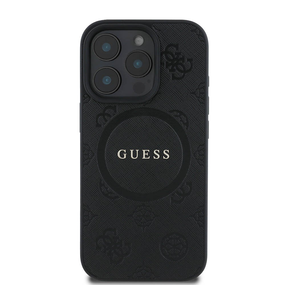 iPhone 16 Pro Kılıf Guess Orjinal Lisanslı Magsafe Şarj Özellikli Yazı Logolu Saffiano Peony Kılıf