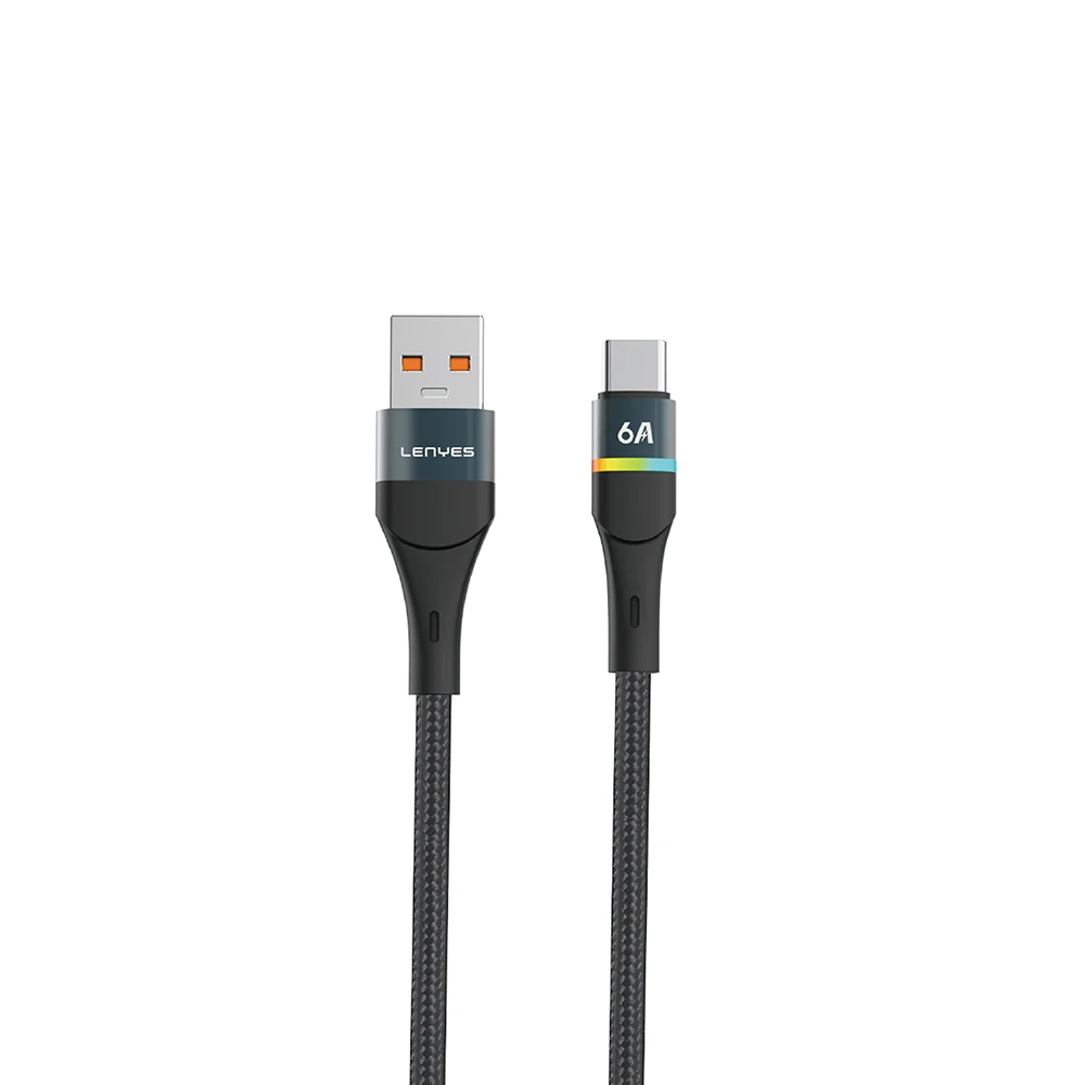 Lenyes LC520 USB-A to Type-C 6A Örgü Tasarımlı Hızlı Şarj Özellikli Data ve Şarj Kablosu 66W 1M